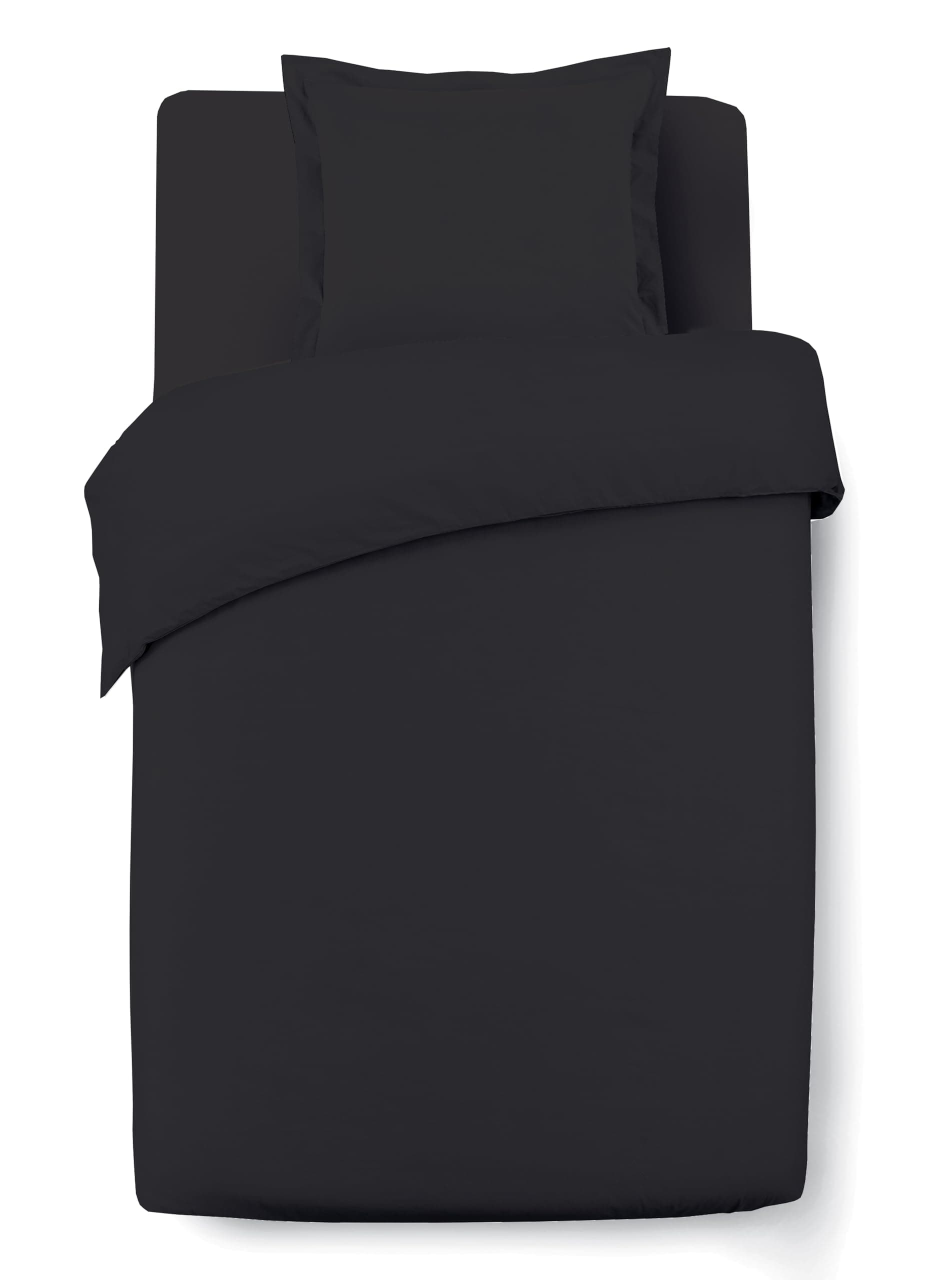Vision Parure de Lit - Uni Noir - 100% Coton Lit Simple | 1 Housse de Couette (140 x 200 cm) + 1 Taie d'oreiller (65x65 cm) | 57 Fils/cm² | Doux, Résistant et Confortable | Certifié Oeko-Tex