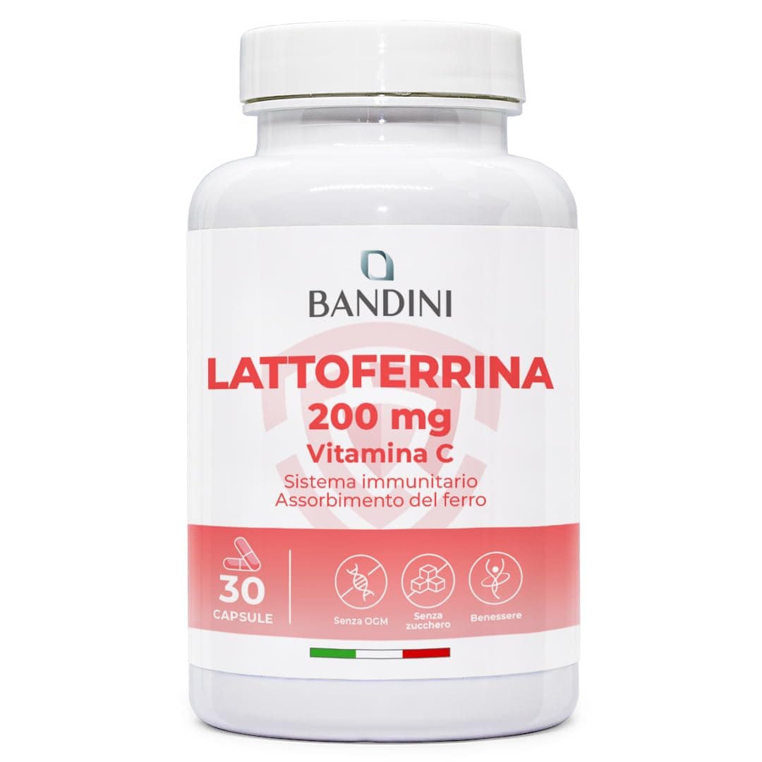Bandini® LATTOFERRINA 200 Immuno - 200mg di Lactoferrina per CAPSULA (30 capsule) - Integratore Alimentare ad Alto Dosaggio con Vitamina C - Antiossidante Naturale per Sostegno al Sistema Immunitario