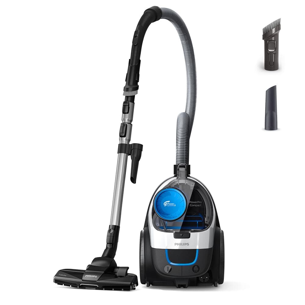 Philips PowerPro Compact Staubsauger – Leicht, Beutellos, 900 W Saugleistung, TriActive Düse für Hartböden und Teppich, Allergie H13 HEPA-Filter, PowerCyclone 5 Technologie (FC9332/09)