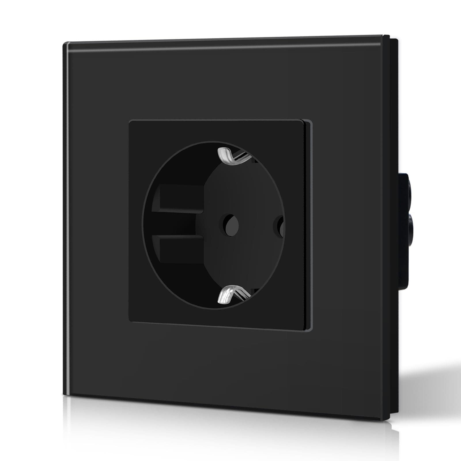 BSEED Enchufe de Pared con Cristal,Enchufes Empotrable Estándar,Toma de Corriente,Seguridad infantil,Fácil de Instalar,M Serie,1 Enchufe,86mm Negro