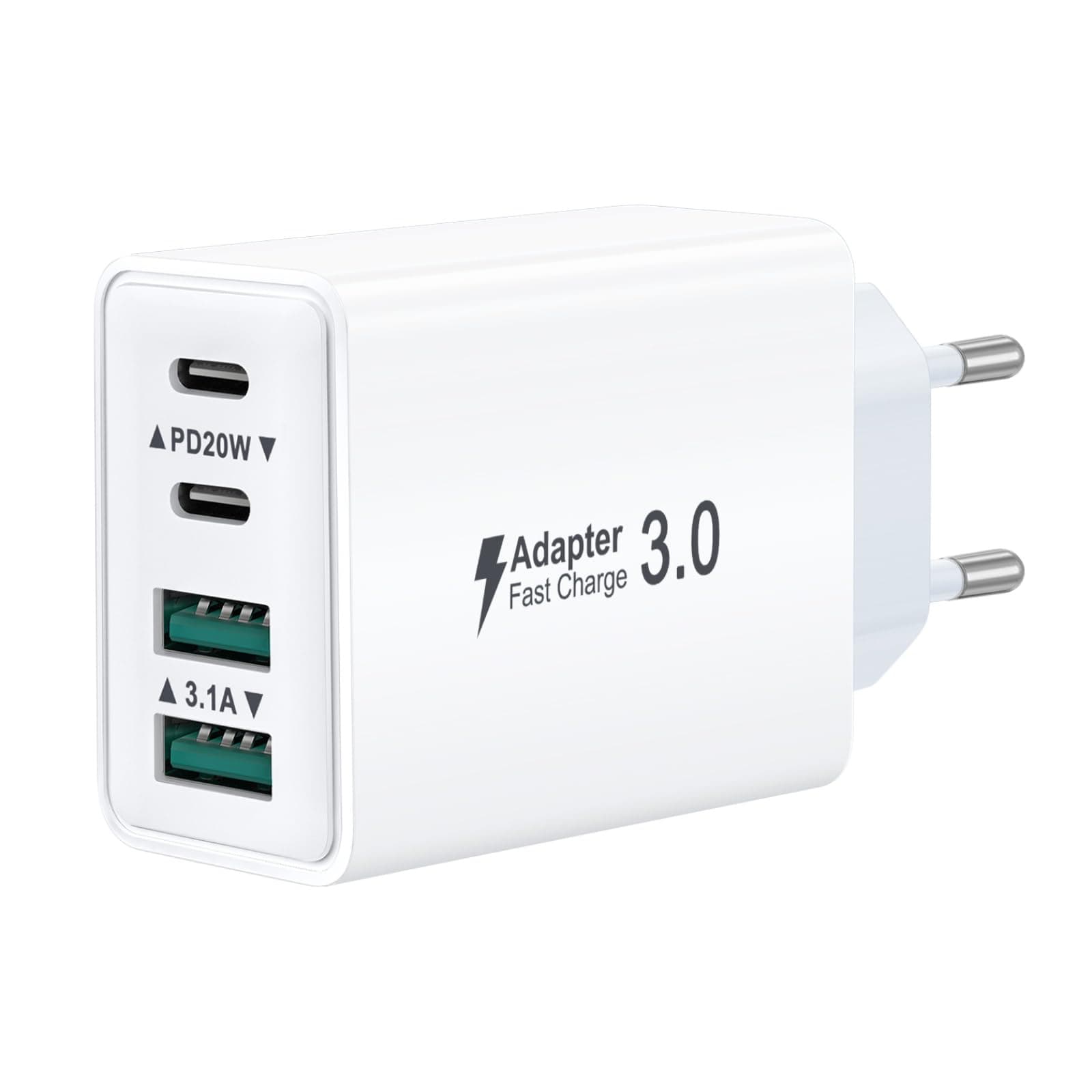 Caricatore USB C Presa, Multiplo 40W 4-Porto USBC Caricabatterie Rapido Spina Alimentatore per iPhone 17 16 15 14 13 12 Pro Max,Samsung, iPad, Multipla Spinotto QC & PD Adattatore Carica Cellulare