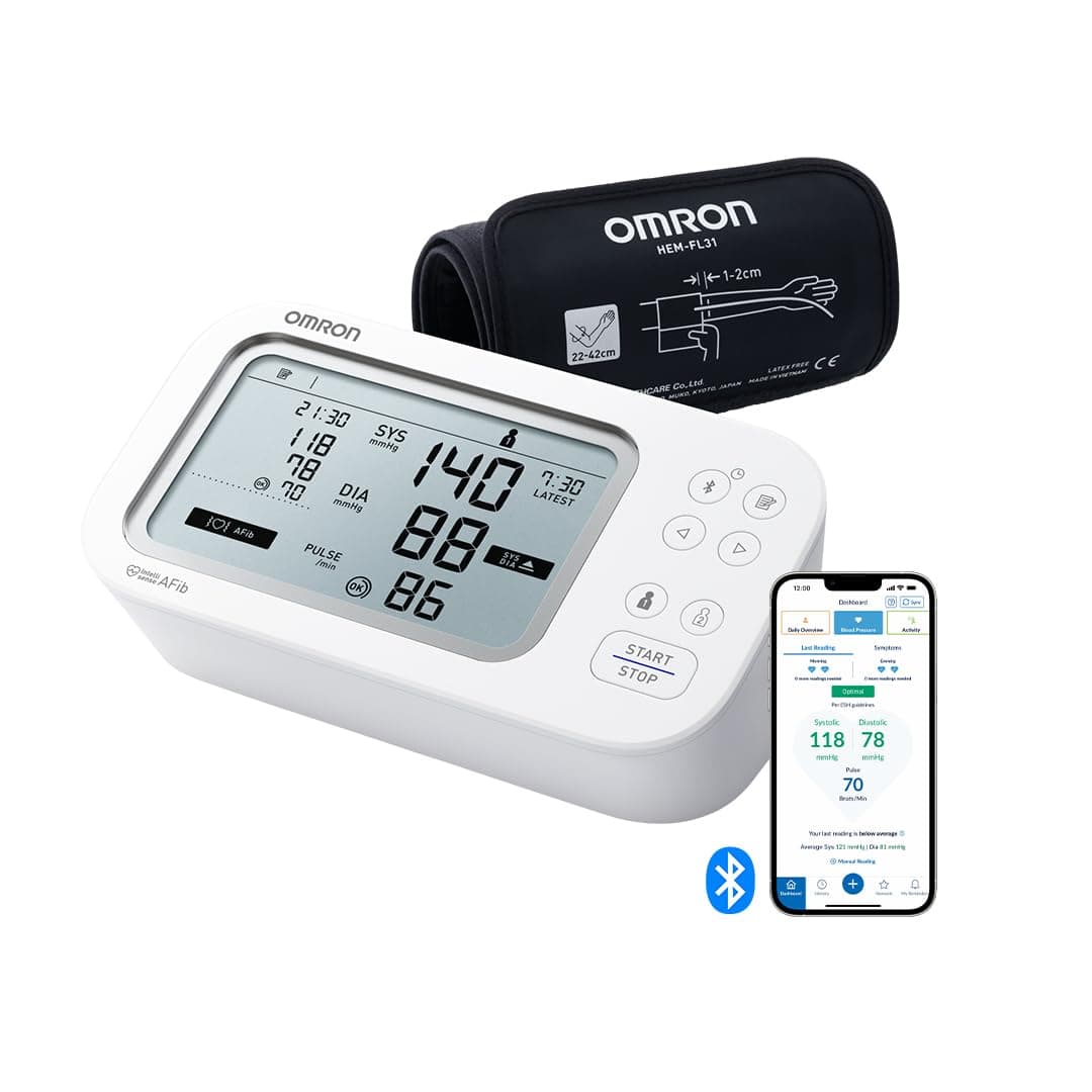 OMRON X7 Smart AFib Misuratore di Pressione da Braccio, Screening dell'AFib con controllo della pressione a casa, Misuratore di pressione validato clinicamente, 2 Utenti, Bracciale Intelli Wrap
