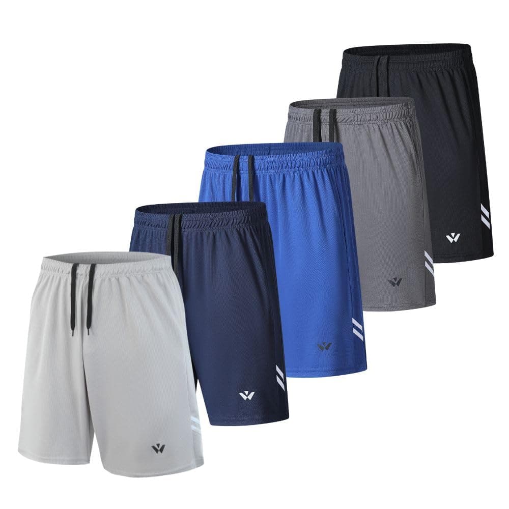 fovdtaa Lot de 5 shorts de sport pour homme avec poches et taille élastique, séchage rapide, shorts de course à pied