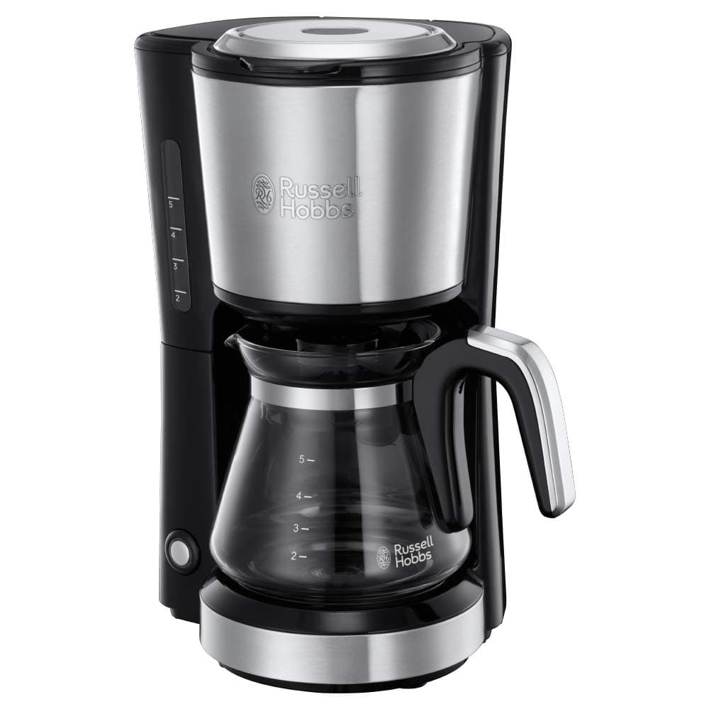 Russell Hobbs Kaffeemaschine Klein [Brausekopf für optimale Extraktion&Aroma] Compact (1 bis 5 Tassen, 0,6l Glaskanne, inkl Permanentfilter, Warmhalteplatte) kompakte Filterkaffeemaschine 24210-56