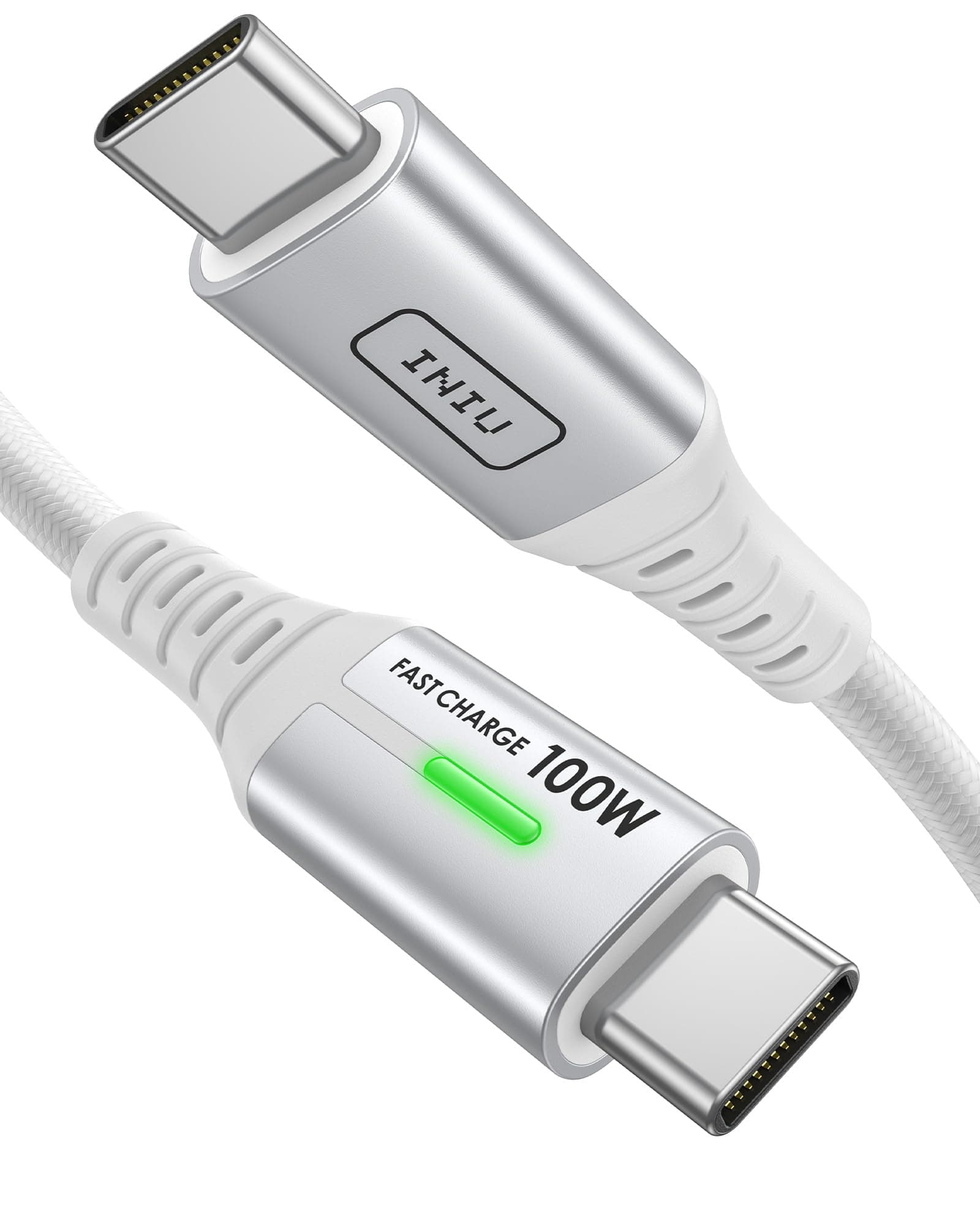 INIU USB C auf USB C Kabel, 100W USB C [2m Weiß] Ladekabel, Typ C Schnellladekabel Nylon Handy Datenkabel für Samsung S25 S24 Ultra, iPhone 17 16, Google Pixel 10, iPad Pro Huawei Xiaomi 13 usw.