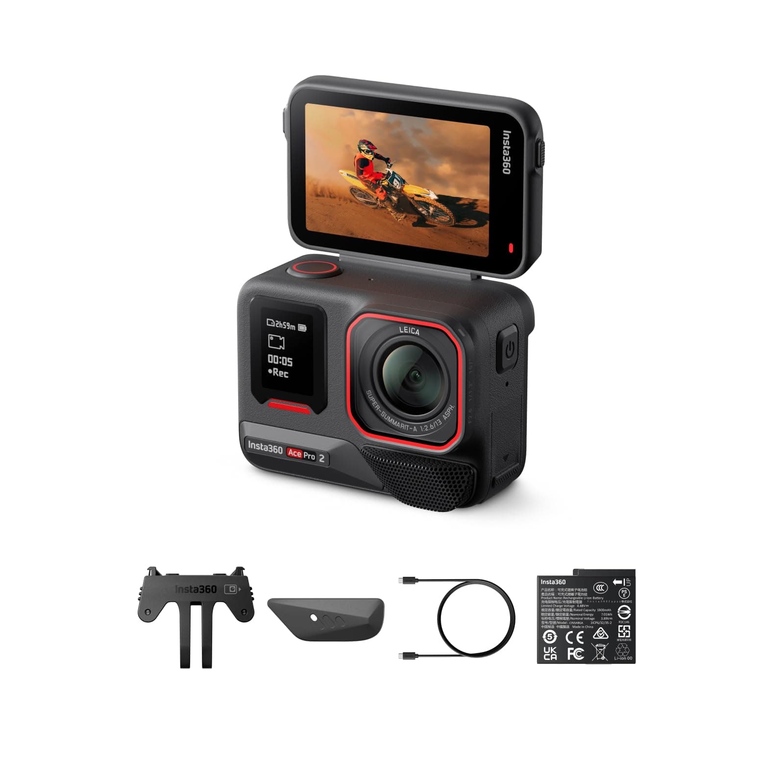 Insta360 Ace Pro 2 Pack Standard - Action Cam Impermeabile in 8K co-ingegnerizzata con Leica, sensore 1/1.3", doppio chip IA, superba in bassa luce, audio superiore.