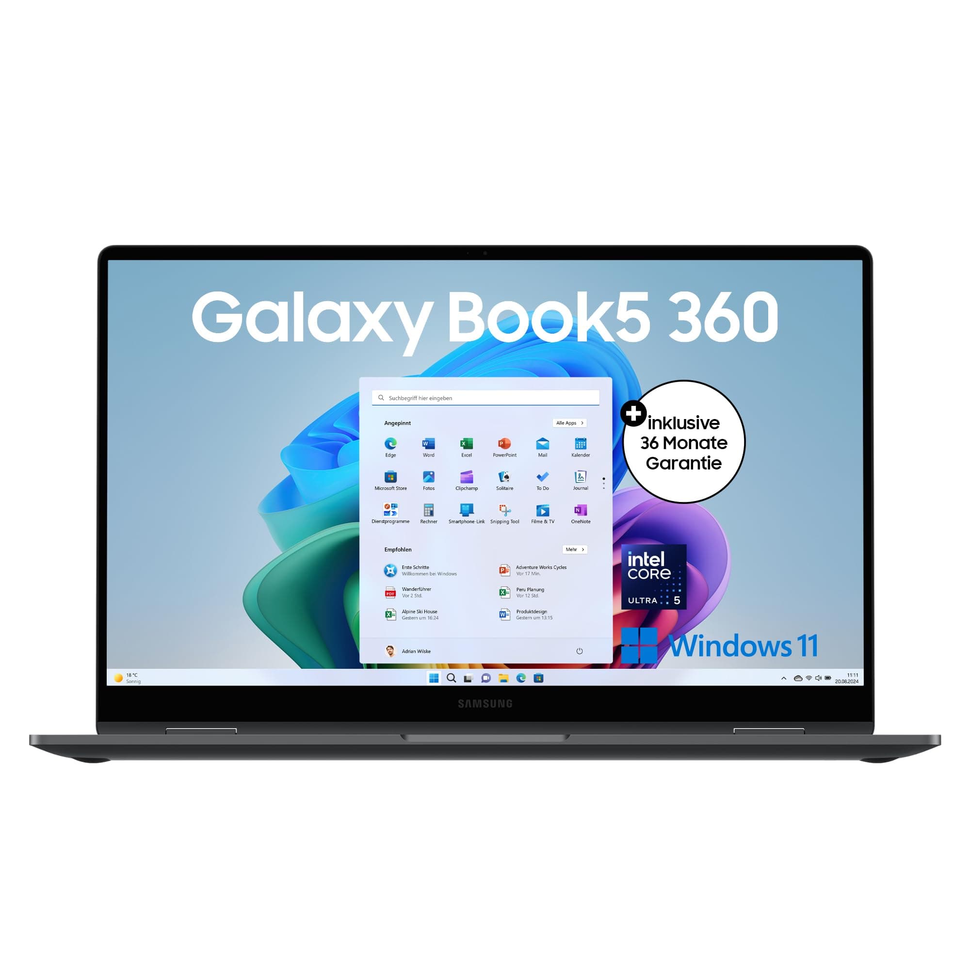 Samsung Galaxy Book5 360 15,6" 2-in-1-Laptop, Convertible AI-Notebook mit Intel Core Ultra 5 Prozessor, 16 GB RAM, 512 GB Speicher, Moonstone Gray, 3 Jahre Herstellergarantie [Exklusiv bei Amazon]