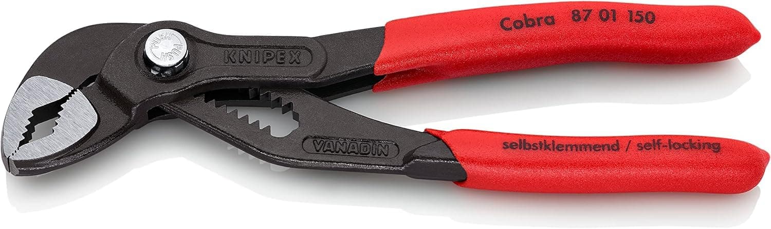 KNIPEX Cobra Pinza regolabile di nuova generazione per tubi e dadi bonderizzata grigia Rivestiti in resina sintetica antiscivolo 150 mm, 87 01 150