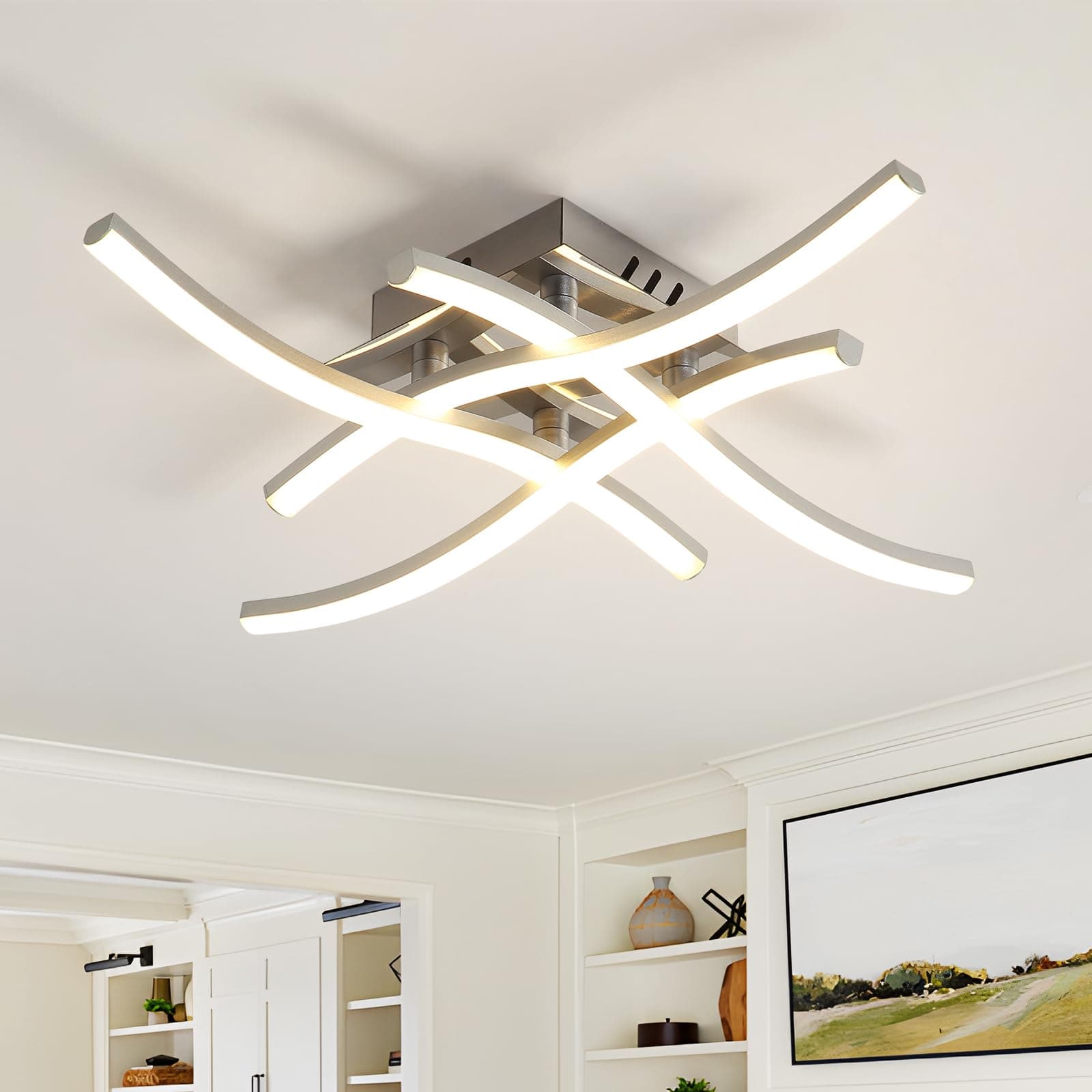 Tealight Plafoniera LED Soffitto, Lampadario led soffitto, 24W 2700LM, 4500K Lampadario Led Camera da Letto, Plafoniera Design, Lampadari Cucina, 4 Luci LED Lampadari per Corridoio, Soggiorno