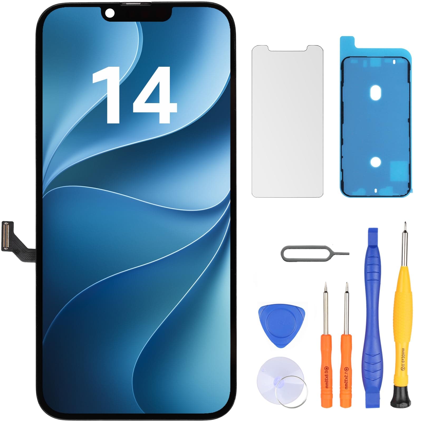 LL TRADER Écran pour iPhone 14, 6.1" Remplacement et Kits de Réparation A | Retina FHD Écran Tactile 3D Touch Digitizer Cadre Montage avec Ruban Adhésif Étanche, Protecteur (Programmable Truetone)