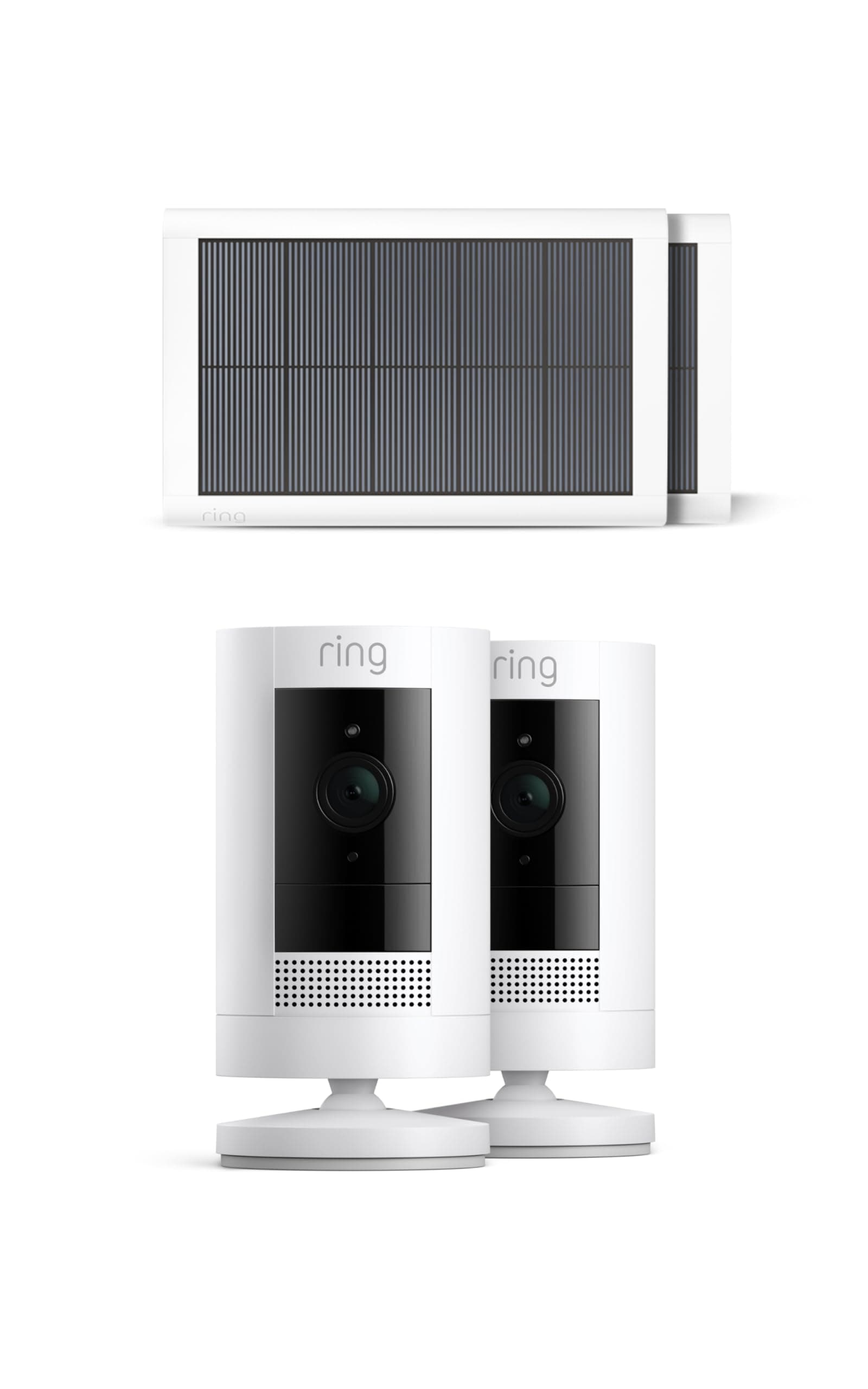 Ring Cámara exterior solar (Stick Up Cam) | Cámara de vigilancia wifi HD para tu domicilio con comunicación bidireccional, instalación fácil | 30 días gratis de Ring Home | 2 Cámaras