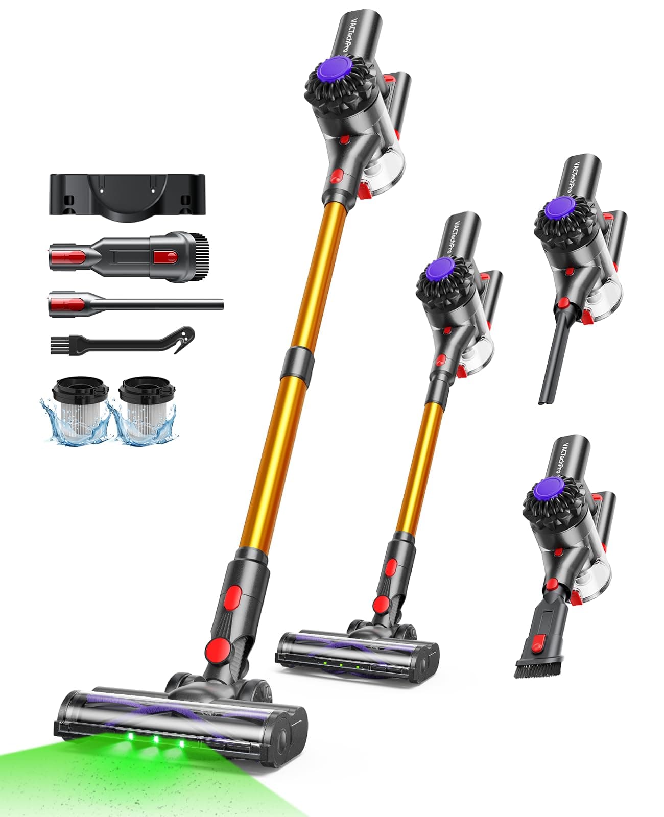 VACTechPro Aspiradora sin Cable, 40kPa de Potencia, 8 Funciones en 1, batería extraíble con 40min de autonomía Cualquier Suelo