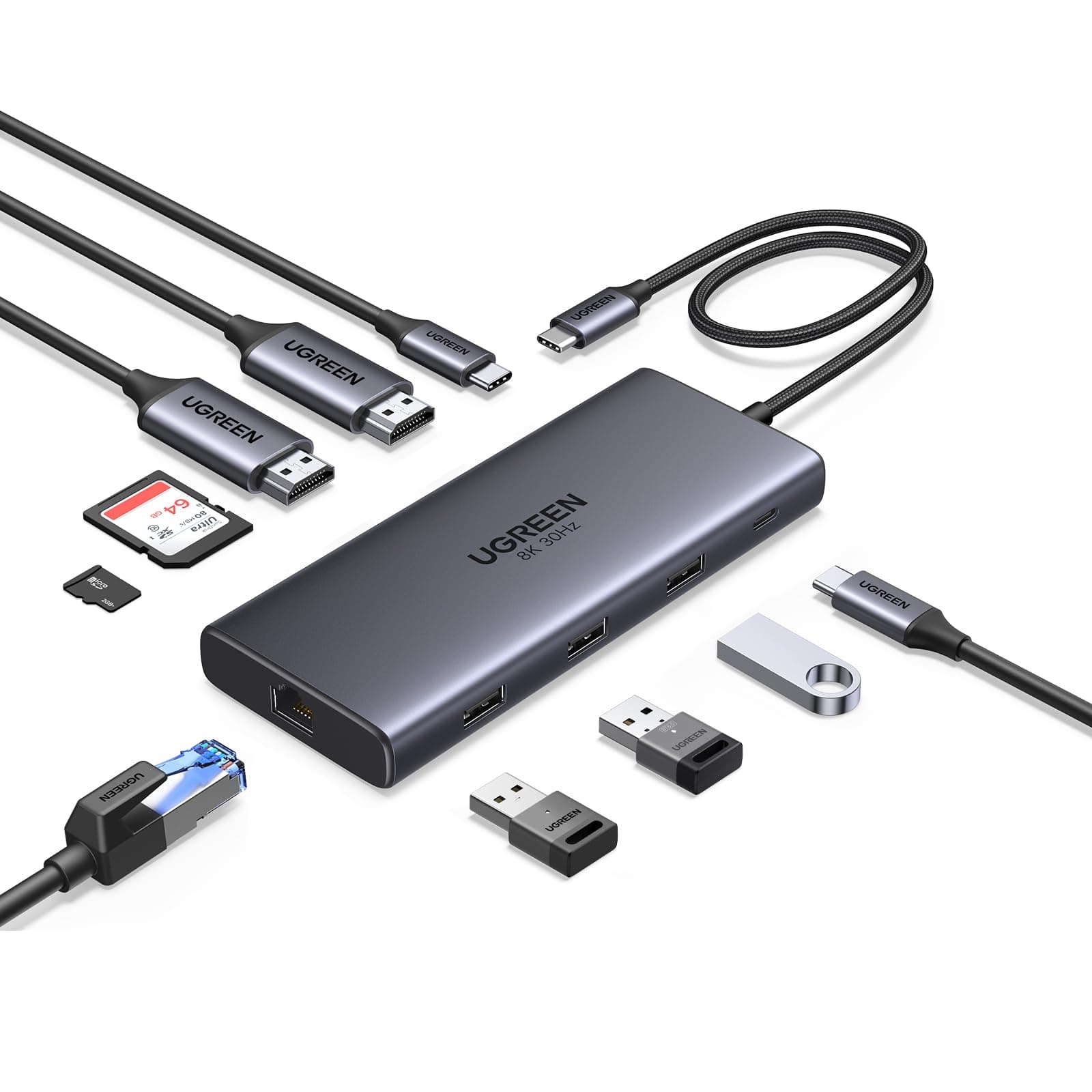 UGREEN Revodok Pro 210 Hub USB C 10 en 1 Docking Station Double Affichage | 2 HDMI, Double 4K60Hz, Unique 8K30Hz, Ethernet Gigabit, PD 100W Charge, SD TF, 5Gbps, 3A1C, Compatible avec MacBook Pro Air