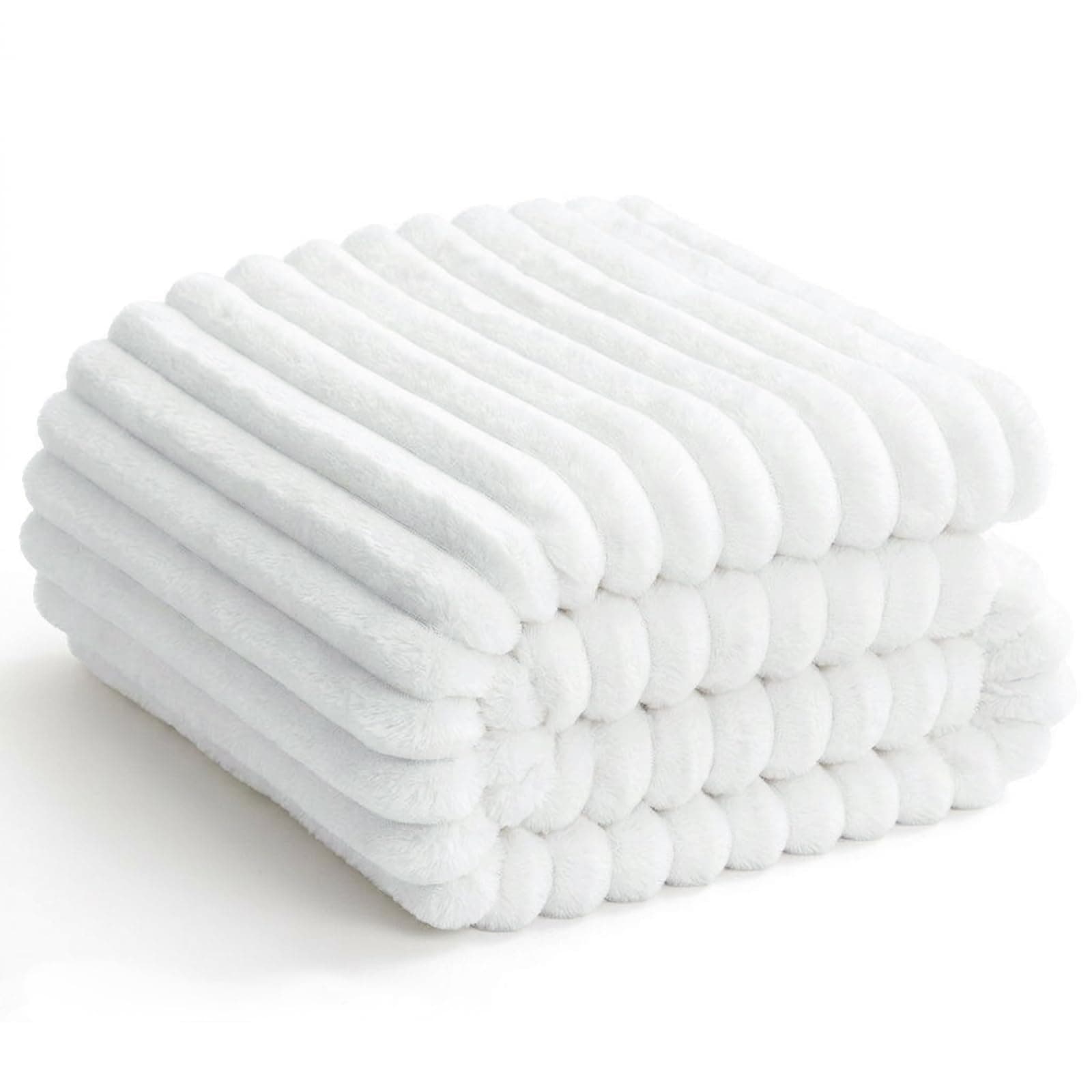 WAVVE Manta para Cama 180 – Manta XX Large con Diseño de Cordón Grueso y Rayas Anchas, Manta Franela Gruesa Cálida y Acogedora para Sofá e Invierno, Esponjosa, Transpirable, Blanco Puro, 270 x 230 cm