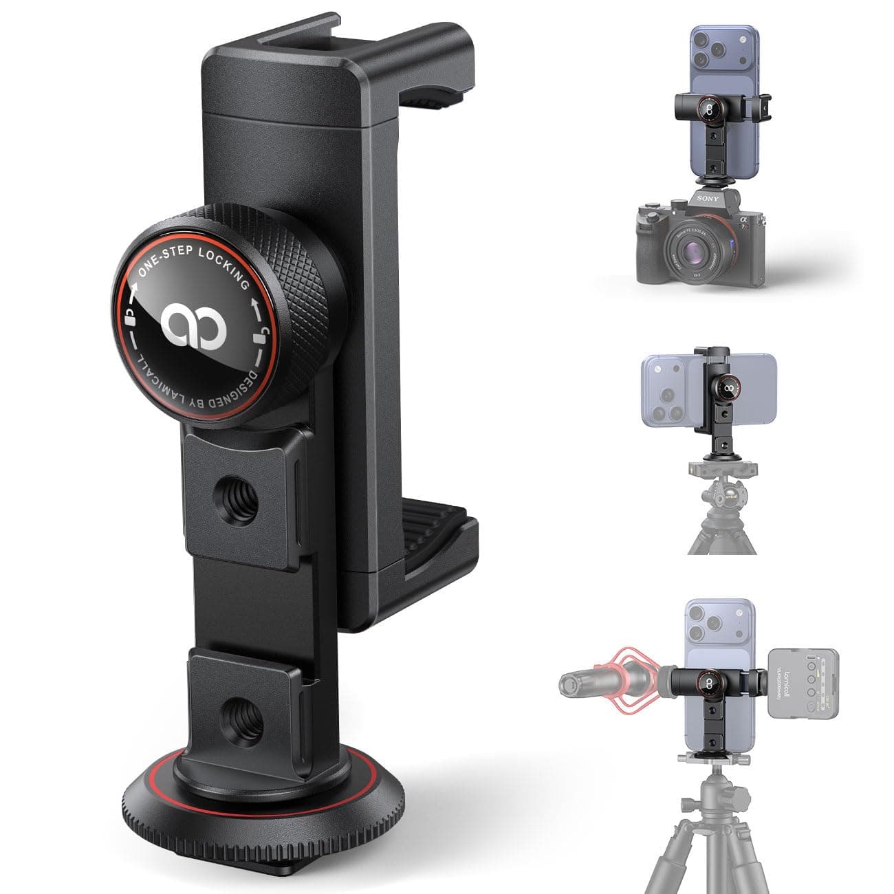 Lamicall 3-IN-1 Handyhalterung Stativ Adapter - [TOP Voll-Alu-Legierung] Metall Handy Halterung Stativ mit 1/4''-Schraubenloch/Kaltschuh/ARCA-Type, 360° Smartphone Stativhalterung für Tripod, Kamera