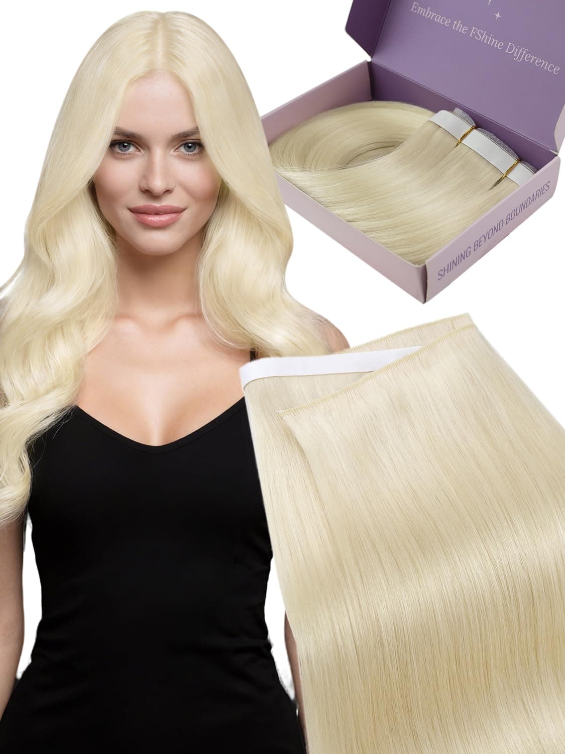 Fshine Extension Capelli Veri Biadesivo Genius PU Lisci Extension Biadesive Capelli Veri Umani Biondo Platino 40 cm 90 g 4 pcs Invisibile Estensione Biadesive Compleanno 60