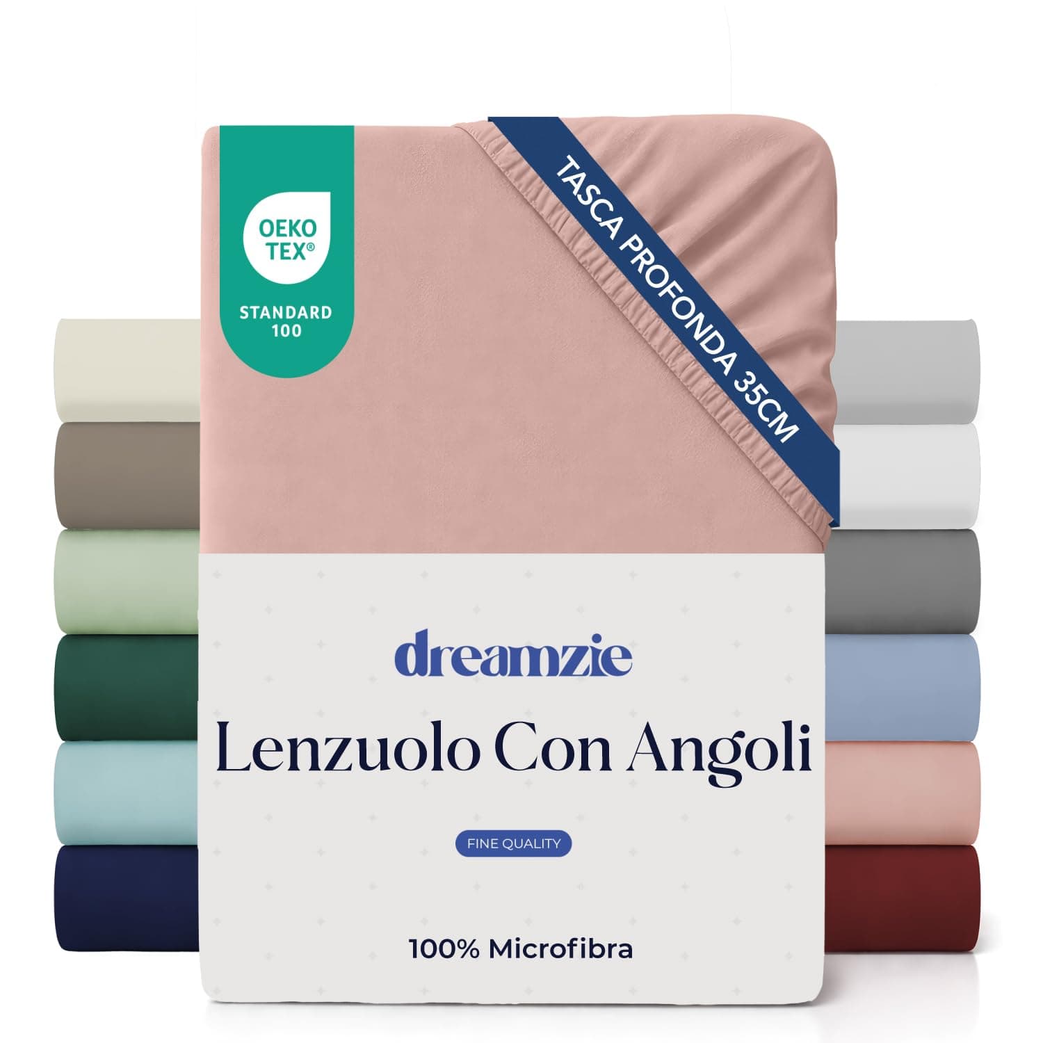 Dreamzie Lenzuolo con Angoli una Piazza e Mezza 140x200 cm - Angoli da 35 cm per Materassi Spessi - 100% Microfibra - Rosa Chiaro, Certificato senza Prodotti Chimici (Oeko-TEX)