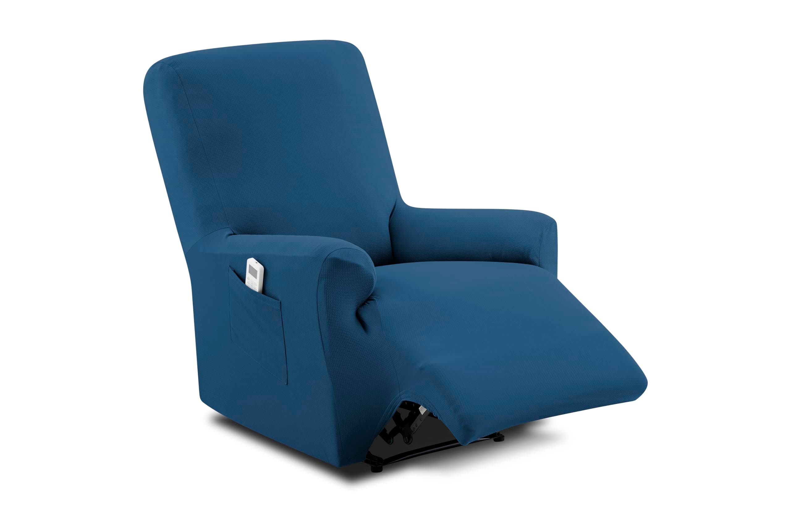 Textilhome Funda Sillón Relax Reclinable Elástica TEIDE, 1 Plaza de 70 a 100 cm, Protector Universal Ajustable con Espuma Antideslizante, Color Azul, Lavable y Resistente.