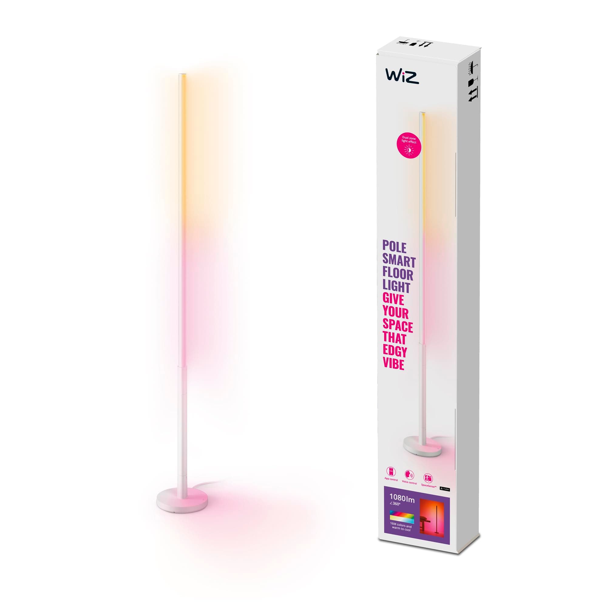 WiZ Lampadaire Gradient réglable Blanc et Couleur, Dimmable, 16 millions de couleurs, Contrôle intelligent via Wi-Fi, Compatible Google Home, Alexa et HomeKit