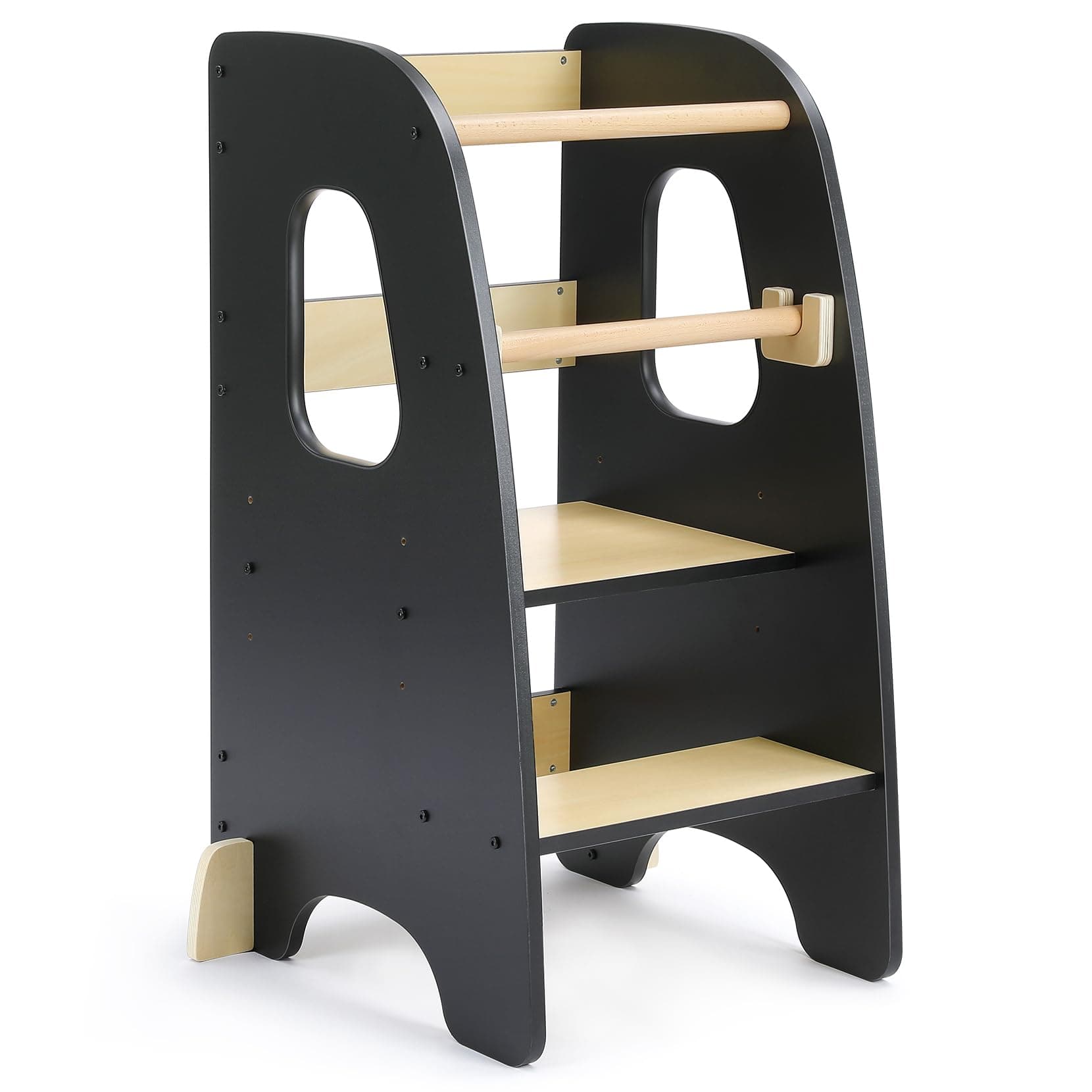 Moziel Tour d'apprentissage pour Enfants, Tour d'apprentissage 3 Hauteurs Réglables, Tour d'observation Enfant Montessori, Tour Eveil Bébé en Bois (Noir)