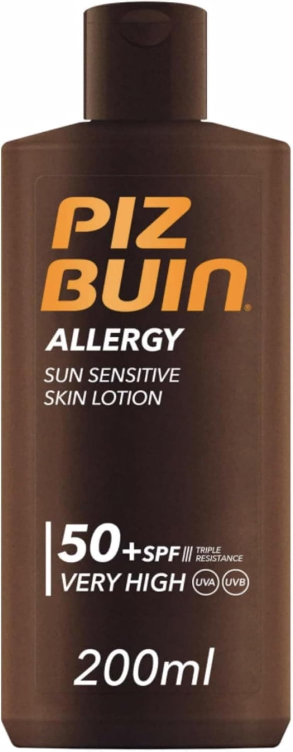 PIZ BUIN Allergy Sun Sensitive Skin Lotion FPS 50 (200 ml), protector solar corporal con FP50, protección solar muy alta para pieles sensibles, loción corporal con filtros UVA/UVB