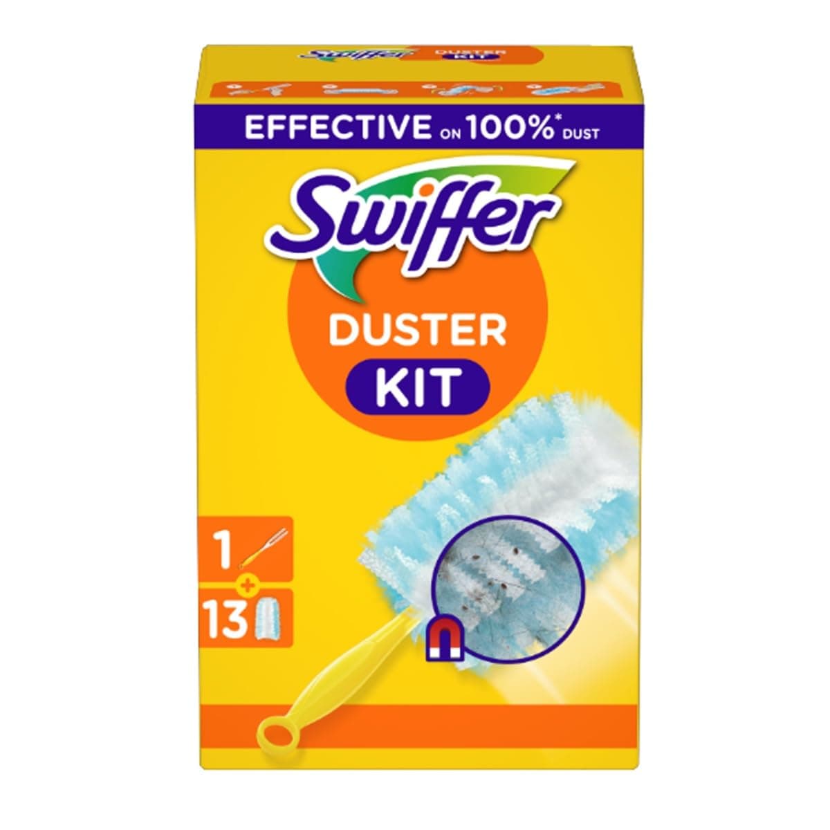 Swiffer Staubmagnet Starter-Set (1 Griff + 13 Nachfülltücher) Fängt Und Schließt 3-mal Mehr Staub Und Haare Ein Als Herkömmliche Staubwedel