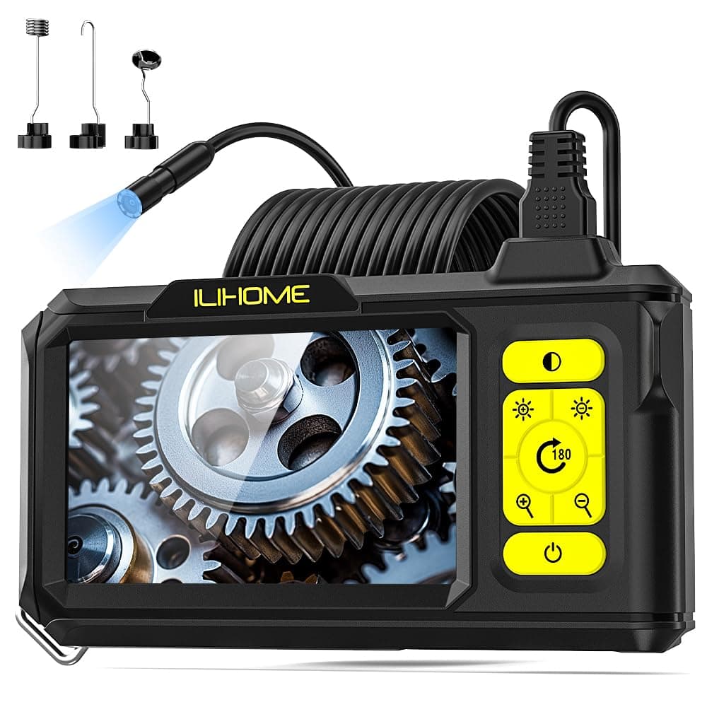 Endoscope HD 1080P avec 8 LEDs, Caméra d'Inspection 4,3" IP67 étanche, Câble Semi-Rigide 5m - Idéal pour Mécanique Auto/Plomberie