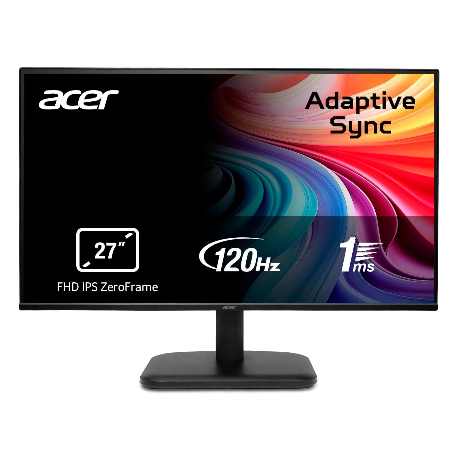 acer EK271Gbif Monitor PC 27", Display IPS Full HD, 120 Hz, 1ms (VRB), 16:9, AdaptiveSync, VGA, HDMI 1.4, Lum 250 nits, Schermo PC con Contrasto 100M:1, ZeroFrame, Cavo HDMI Incluso, Nero