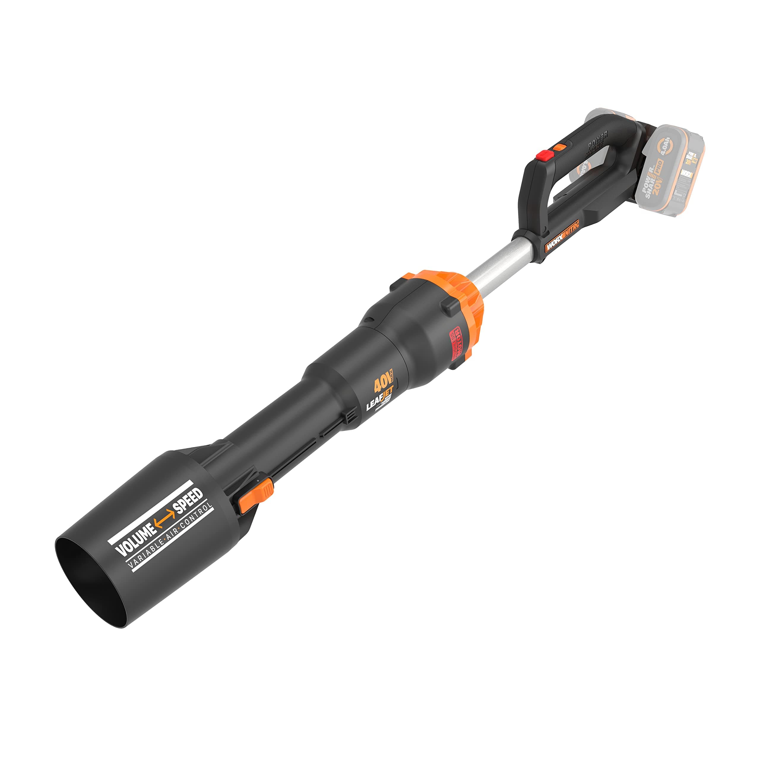 WORX Leafjet WG585E.9 - Soplador de Hojas (40 V, Motor sin escobillas, Control de Aire Variable, Menos Consumo de batería, más Potencia, sin batería ni Cargador)