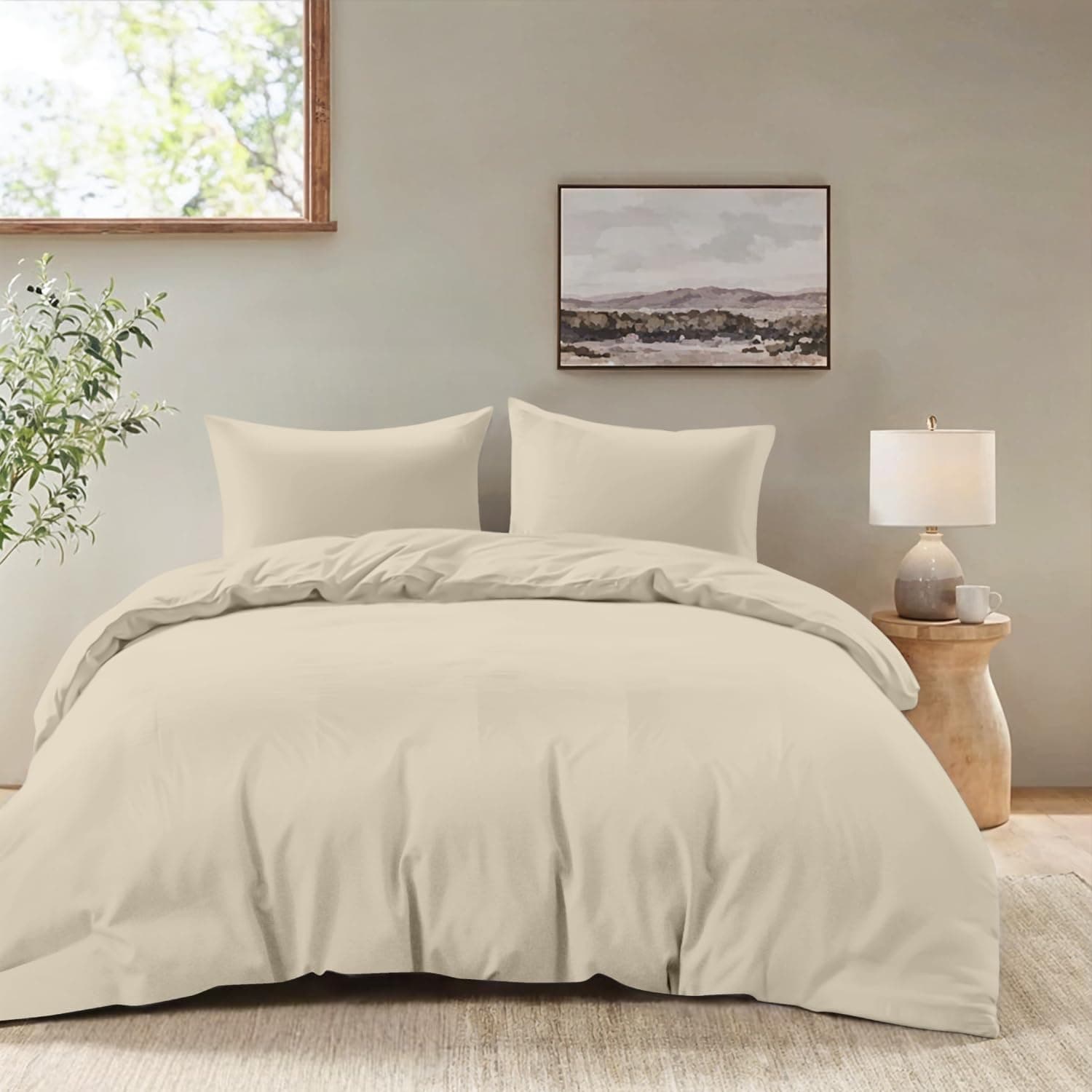 Dreamzie - Housse de Couette 240 x 260 avec 2 Taies Oreiller 65x65 - Parure de Lit Adulte 3 pièces en Microfibre Douce Beige - Certifiée Oeko-Tex