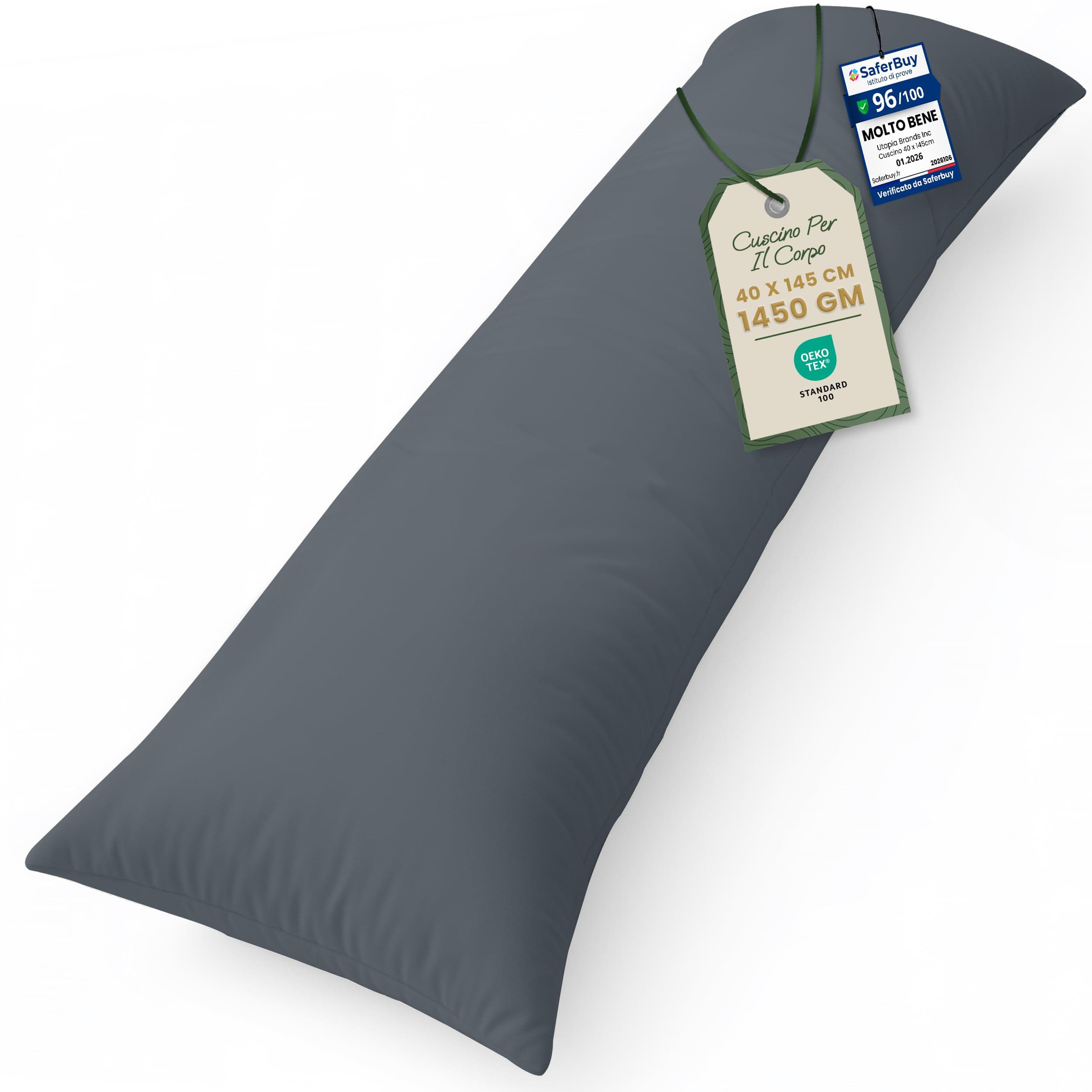 Utopia Bedding Cuscino per Dormire laterale 40x145 cm, Cuscino Lungo Per Gravidanza e Sostenere la Maternità, Cuscini Corpo (Grigio)
