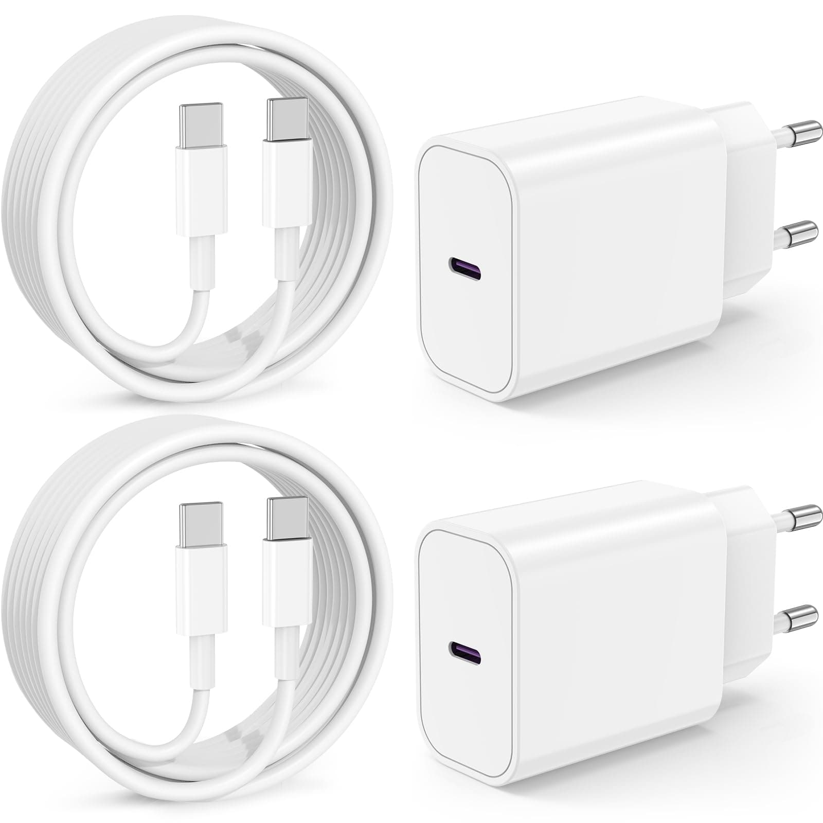 2Pack Chargeur Rapide USB C pour iPhone 17 16 15, 2M Long Cable de Type C vers C et 20W USBC Fast Bloc Adapta Prise Murale pour Apple iPhone 17 Pro Max/17 Air/16 Pro Max/16 Plus/15 Pro Max/iPad