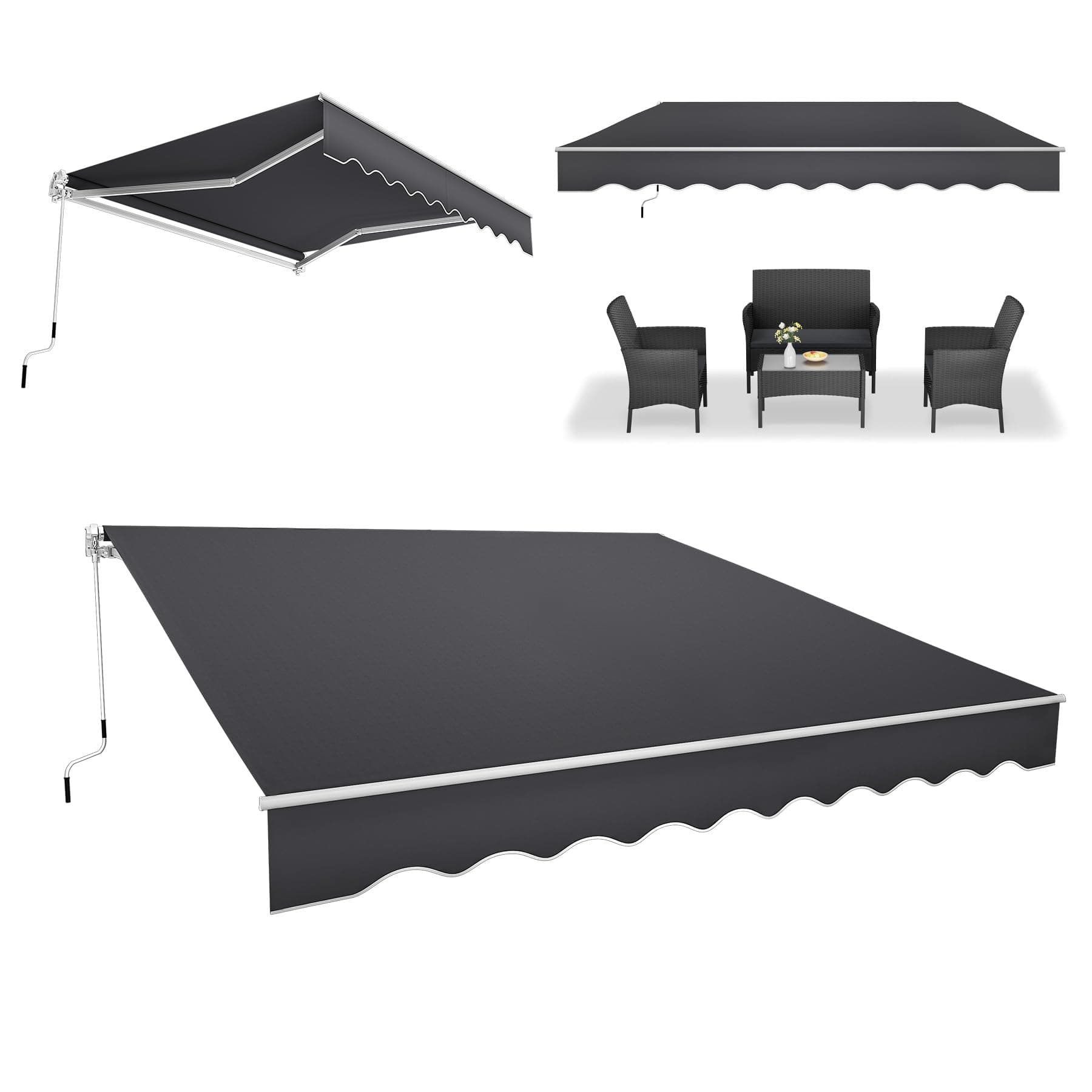 ACXIN Store banne en aluminium - Protection solaire - Avec manivelle - Imperméable - Gris foncé (3,6 m x 3 m)