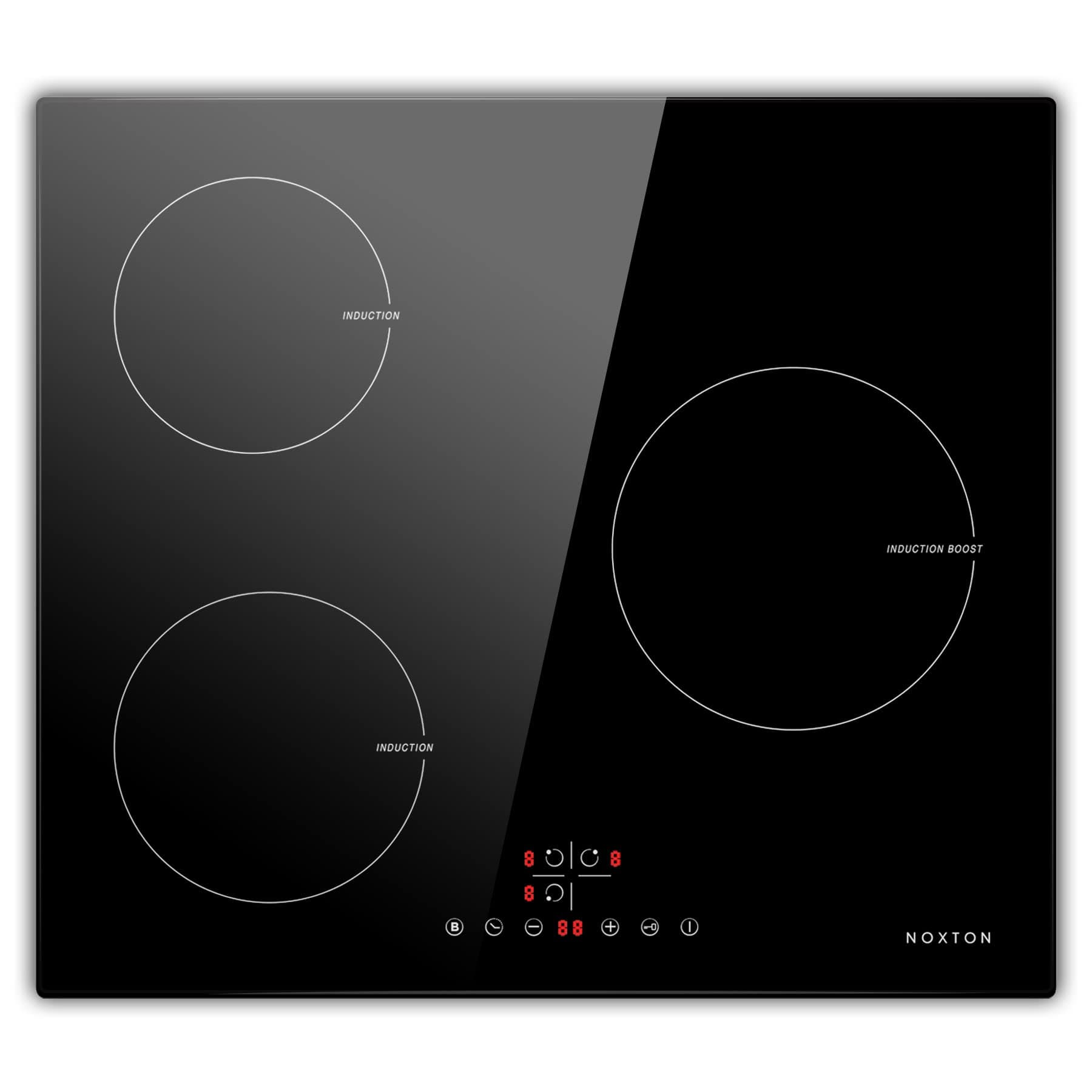 NOXTON Plaque à Induction Encastrable, 3 Feux, 9 Niveaux de Puissance Avec Commandes Tactiles à Capteur, Verrouillage de sécurité pour enfants, Indicateur de surchauffe (3 Brûleurs)