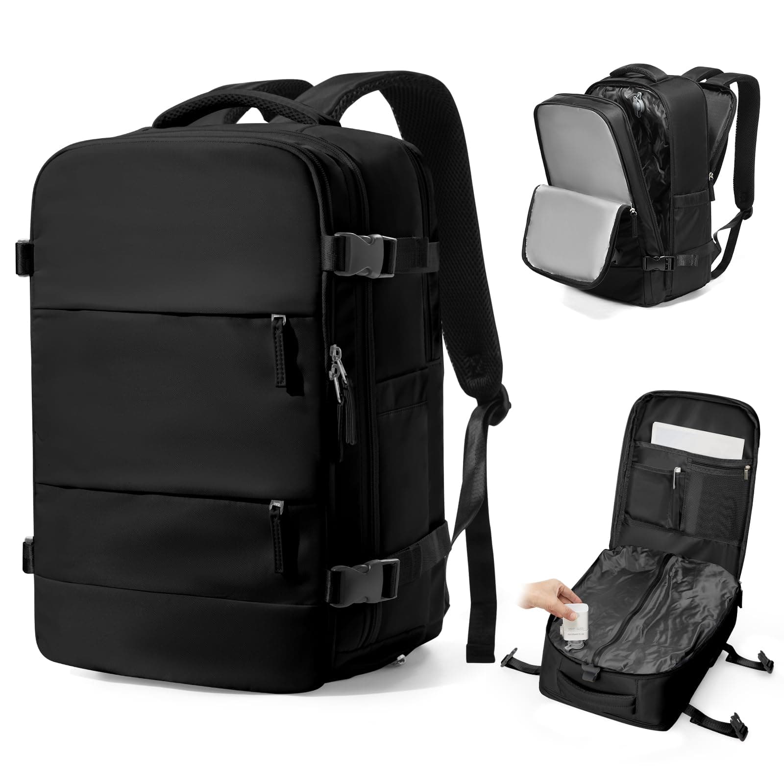 VENATIN Zaino da Viaggio con Sottovuoto con Pompa Zaino Easyjet 45x36x20 baggalio mano Sottovuoto con Compressione per uomo e donna, Nero