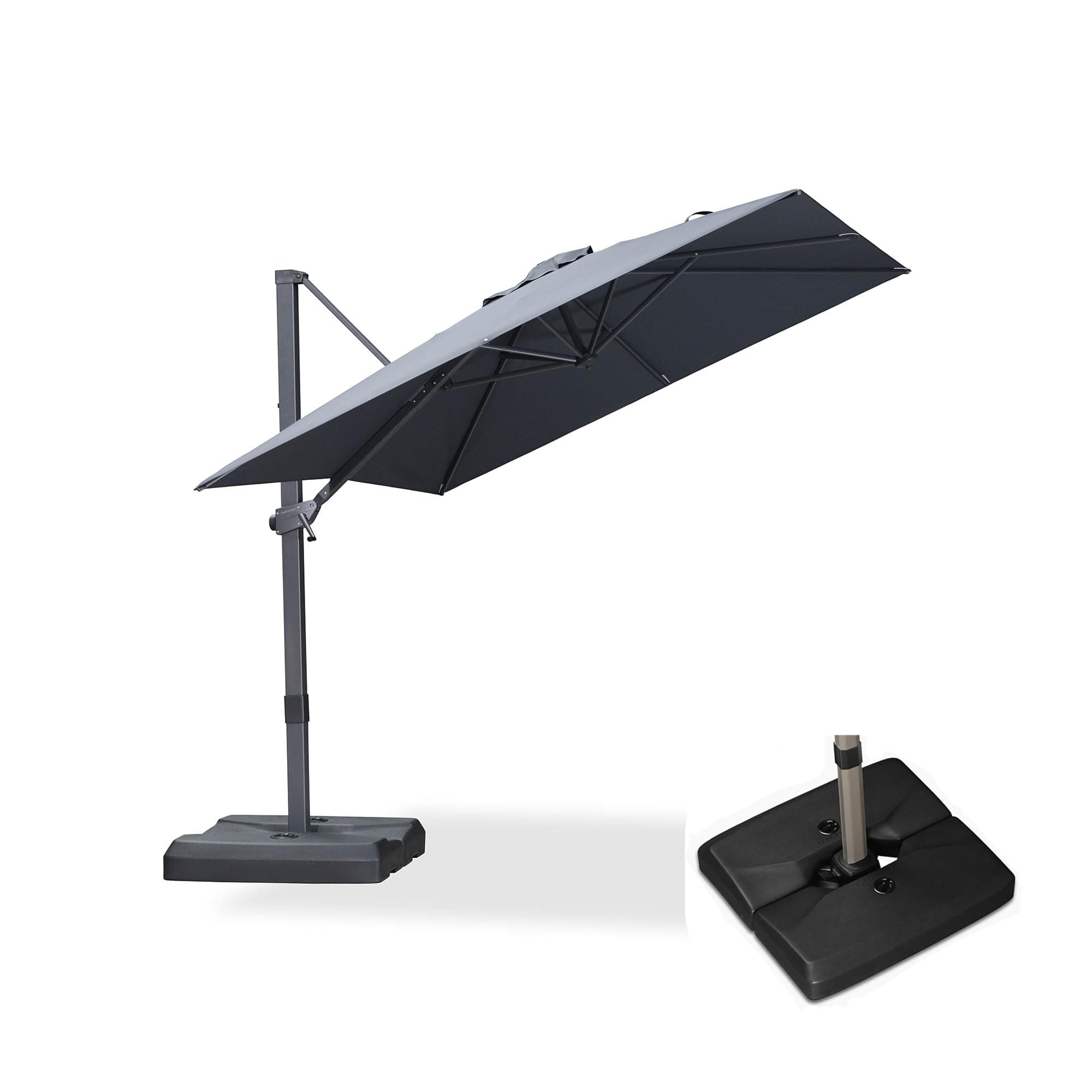 PURPLE LEAF Parasol déporté 2,5 x 2,5 m Carré avec Pied, Toit à Rotatif 360°, Contrôle de la Hauteur en Douceur, Sans Butée Fixe, Parasol De Jardin Extérieur, Pour Patio, Gris acier
