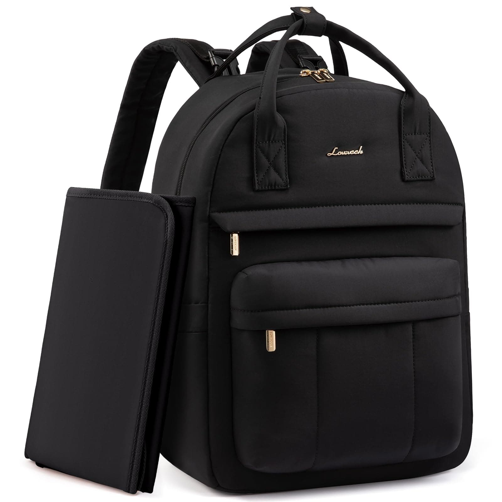 LOVEVOOK Wickelrucksack Baby Wickeltasche Rucksack mit Wickelunterlage Lässig Diaper Bag mit Kinderwagengurte Windeltasche Groß Kliniktasche Geburt Babytasche für Mama und Papa Schwarz