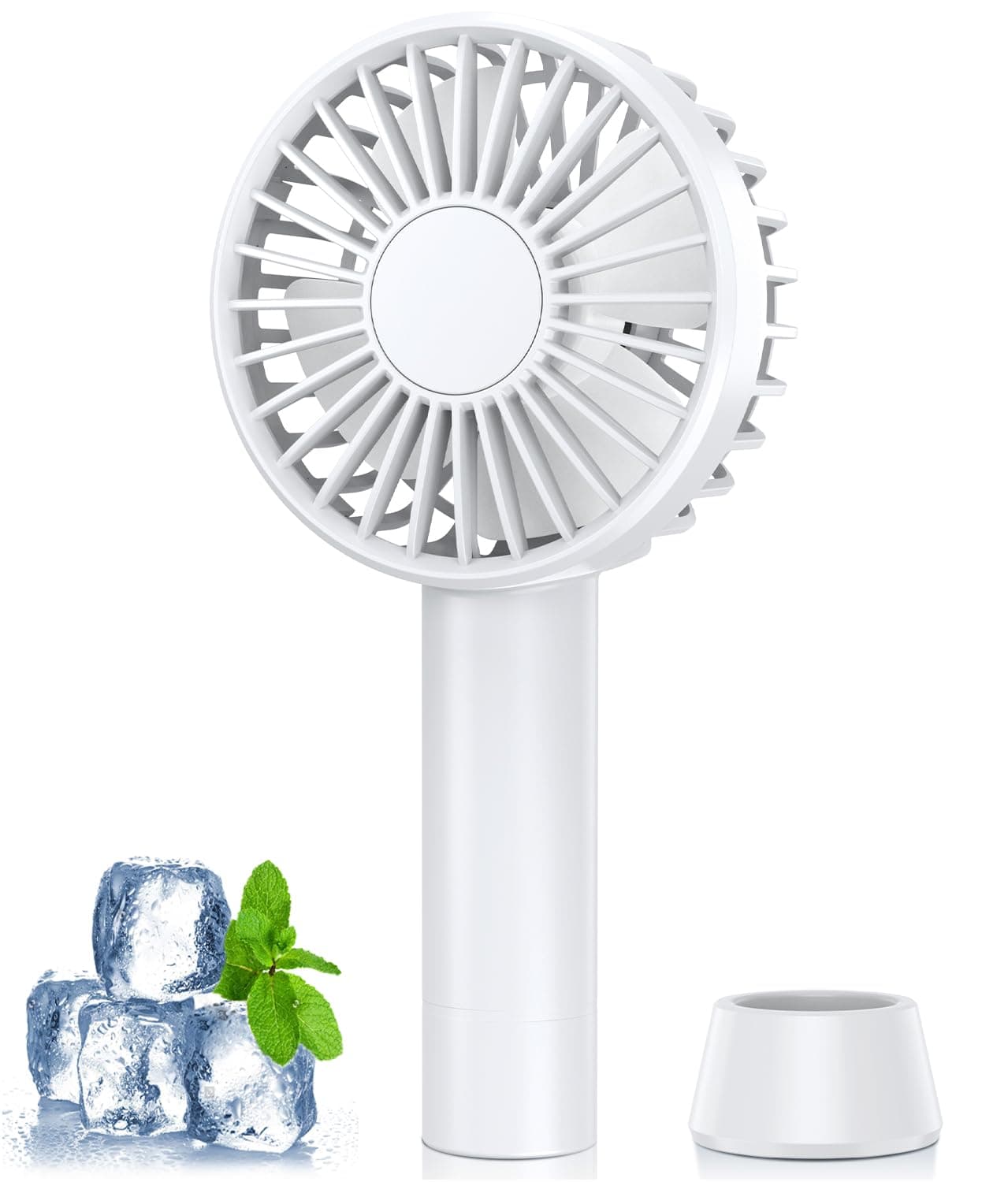 PALATALA Mini Ventilateur à Main Portable 5 Vitesses Avec Base USB Rechargeable, Portatif pour Voyage, Bureau, Domicile, Extérieur