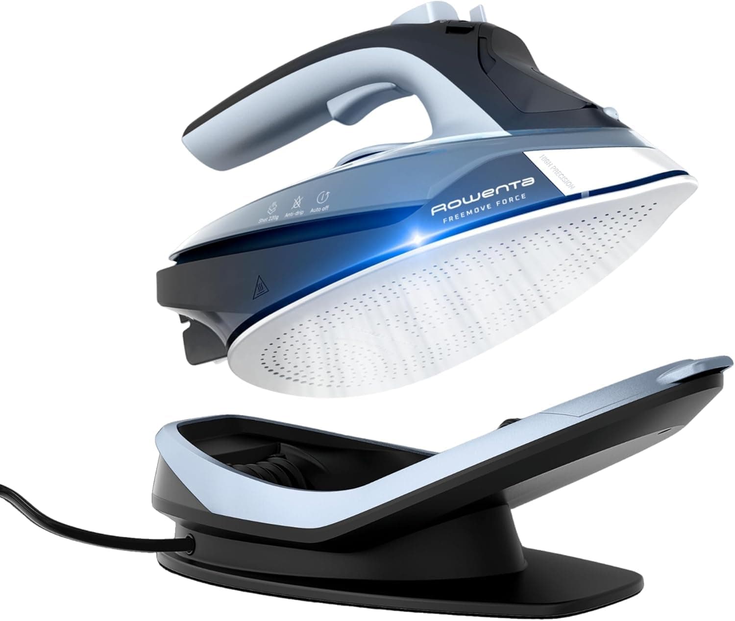 Rowenta Freemove Force, Plancha de vapor sin cable 2600W, eficiente, calentamiento rápido, ligera, recarga rápida, 40g/min, apagado automático, DE6720