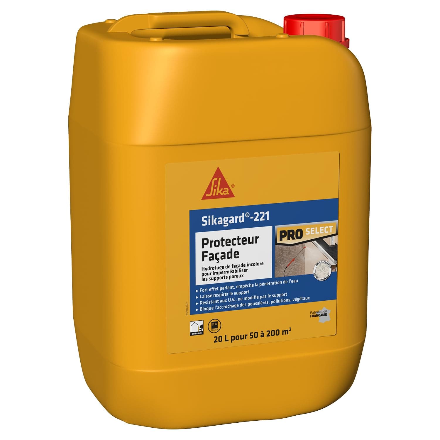 SIKA - Hydrofuge imperméabilisant façade et mur - Sikagard 221 Protecteur Façade Incolore - Réduit l'acrochage des poussières/végétaux/pollution - Ne jaunit pas - Résiste aux UV - 20L