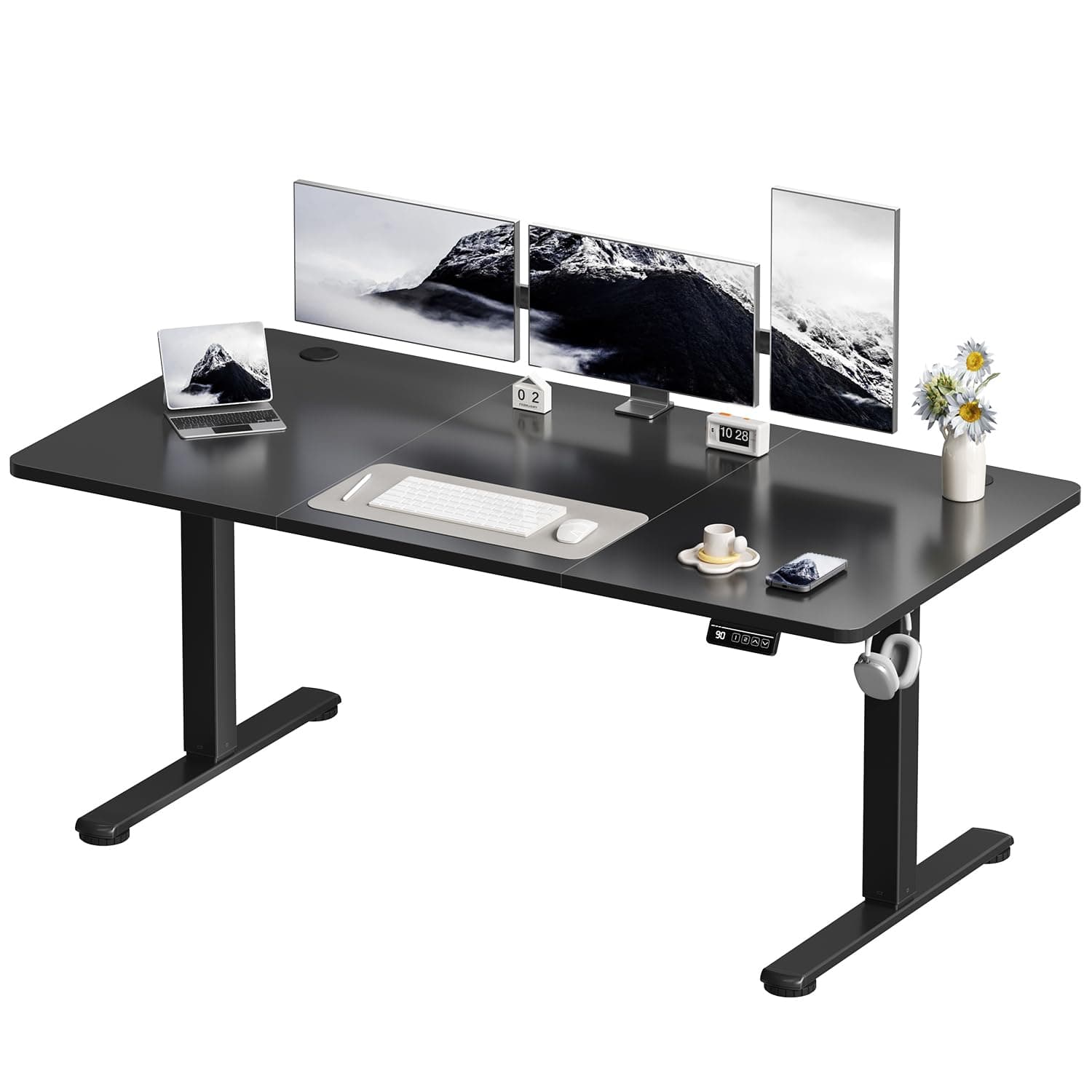 Devoko 160x70 cm Escritorio Regulable en Altura, Escritorio Elevable Eléctrico Telescópico Bidireccional, Escritorio de Oficinay Hogar, para Estudio en Casa con Tablero Ensamblado, Negro