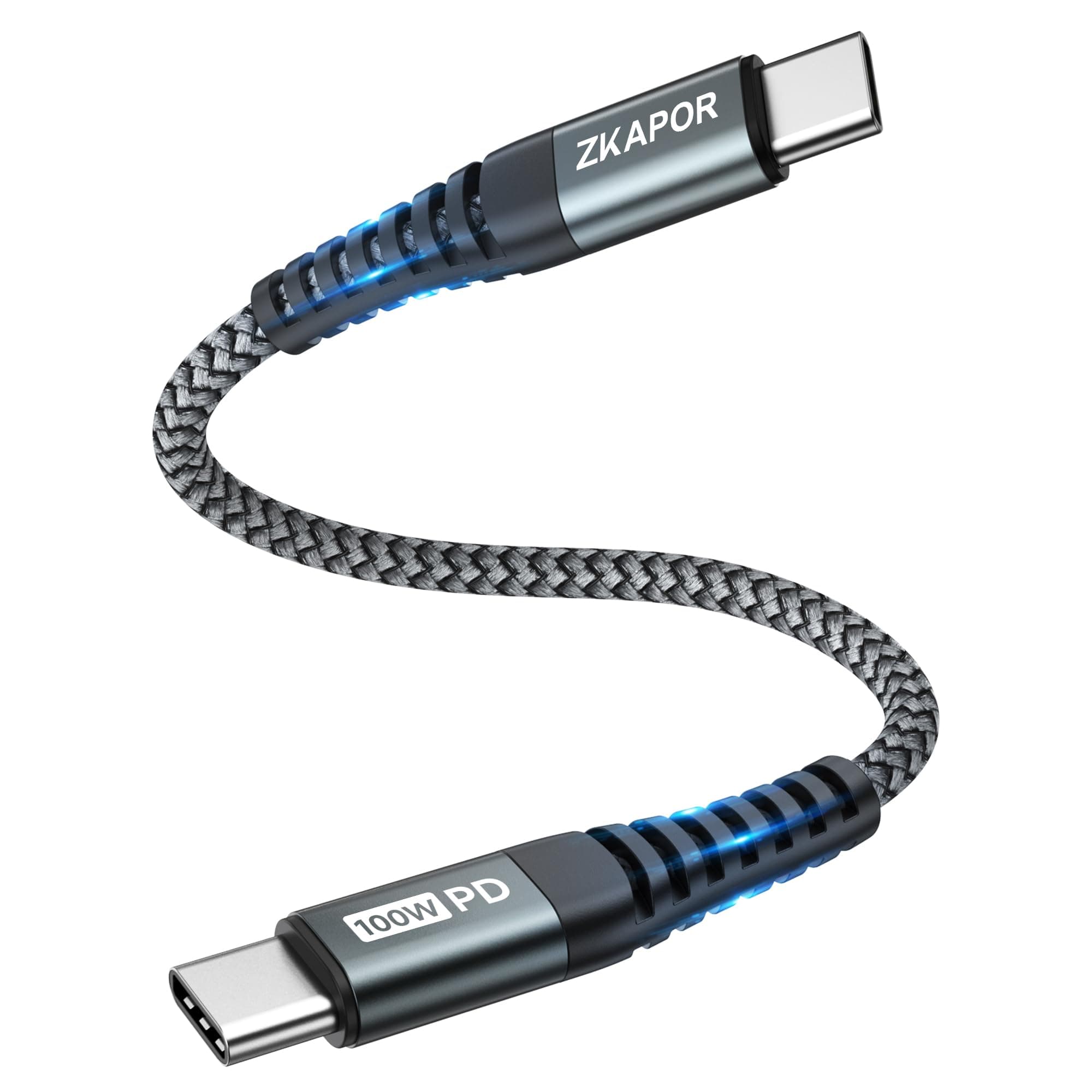 ZKAPOR Cavo USB C USB C Corto 30CM, 100W Cavo USB Type-C Ricarica Rapida PD Cavo Type C to Type C per iPhone 15/15 Pro Max, Samsung Galaxy S23 /S22, Pad Pro, Air, P40 /Mate 60, Pixel -Grigio