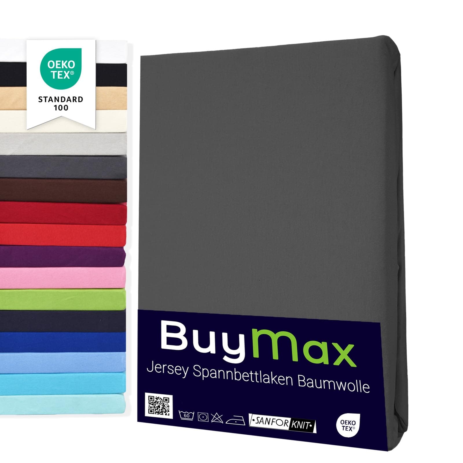 Buymax Spannbettlaken 90x200cm Baumwolle 100% Spannbetttuch Bettlaken Jersey, Matratzenhöhe bis 25 cm, Farbe Anthrazit
