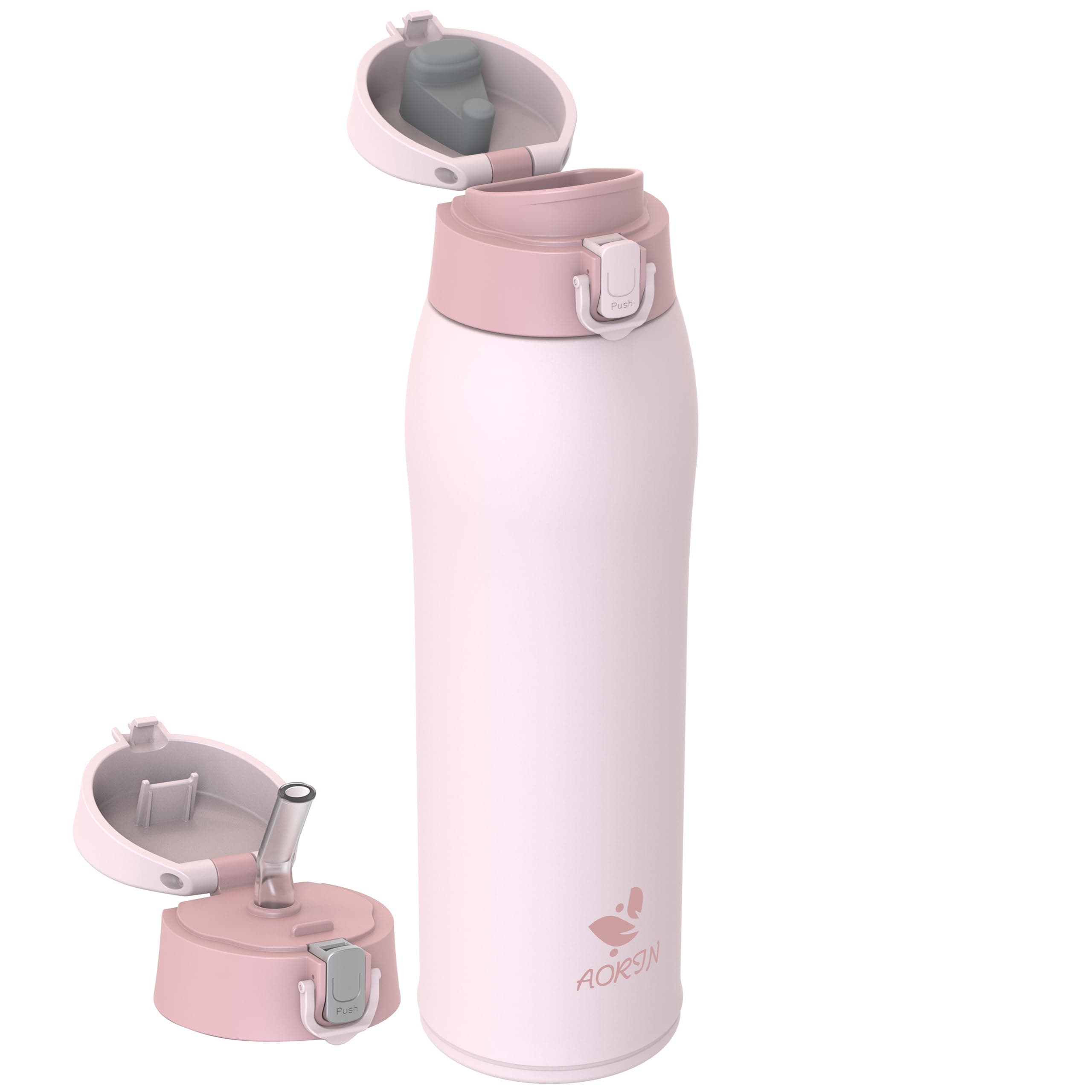AORIN Borraccia Termica, Borraccia in Acciaio Inox 18/8, 950ml Borraccia Bambini, Bottiglia Termica Senza BPA e Perdite, Thermos per Sport, Outdoor e Pendolarismo con 2 Coperchi