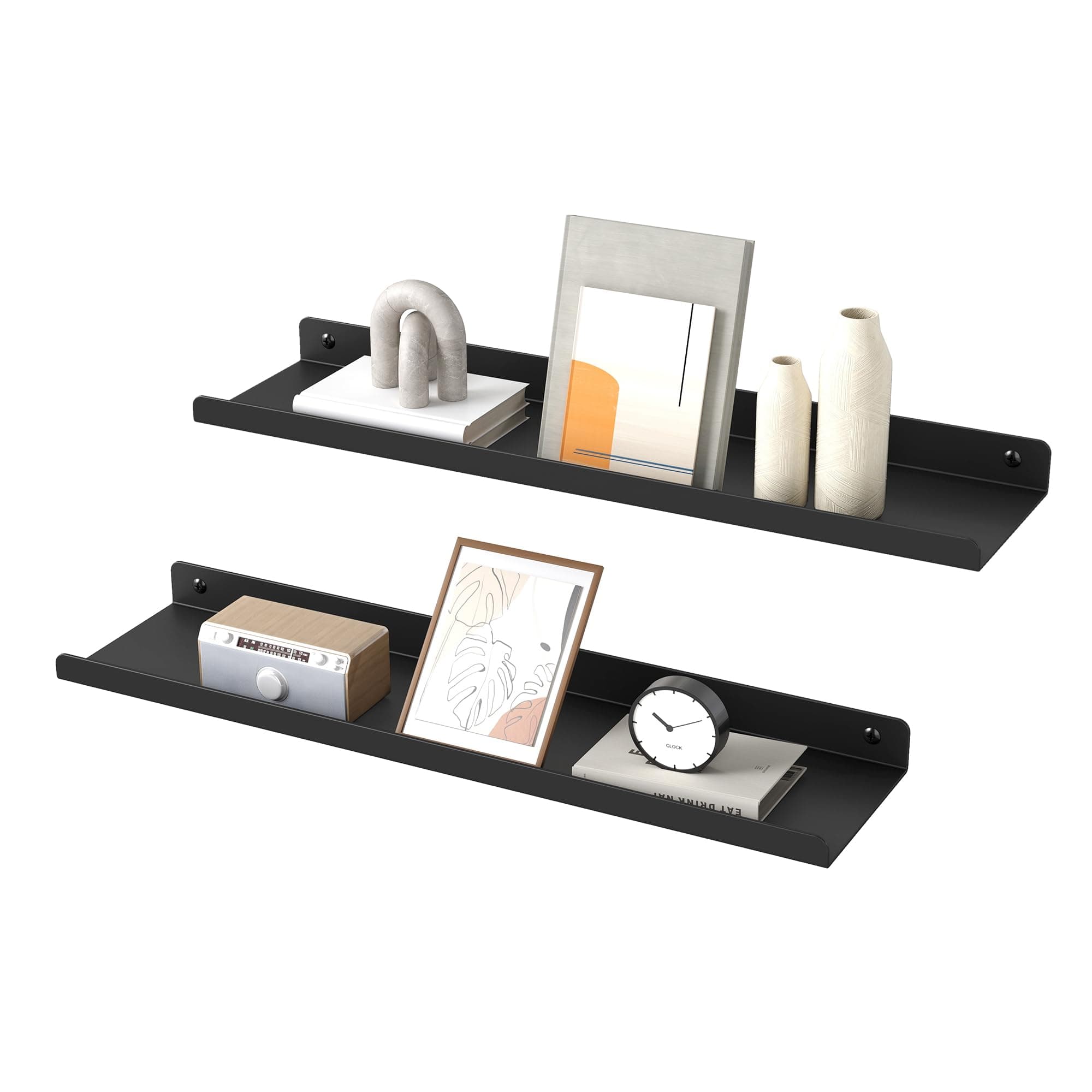 SONGMICS Wandregale aus Metall, 2er Set, Schweberegale, Industrie-Design, Wandboards, für Dekos, für Schlafzimmer, Küche, Badezimmer, Wohnzimmer, unterschiedliche Layouts, schwarz LFS014BH01