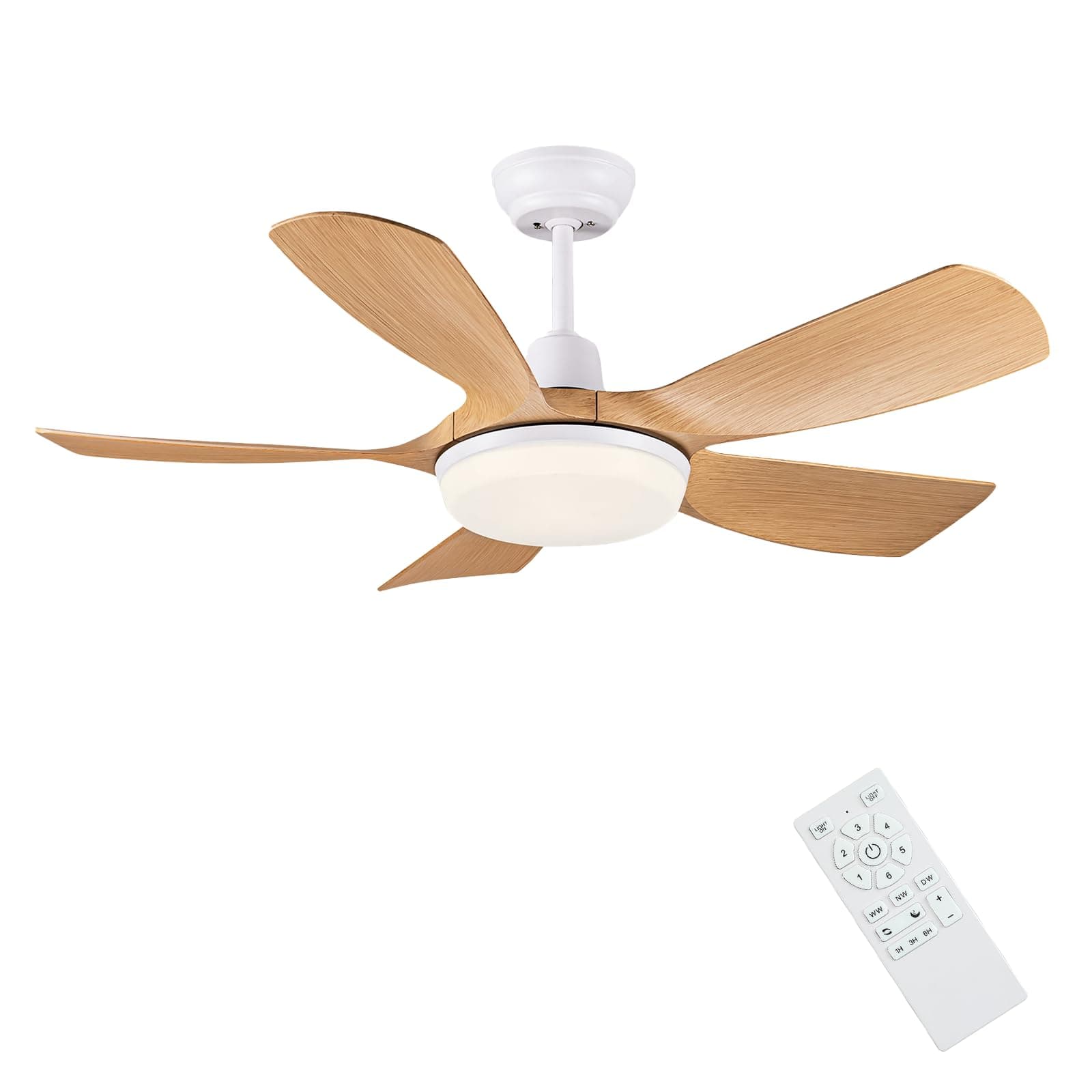 Newday 106cm Ventilador de Techo Color de Madera con luz Dimmer y Mando a Distancia Silencioso, Motor DC, 5 Aspas, Función de Memoria para Salon Dormitorio