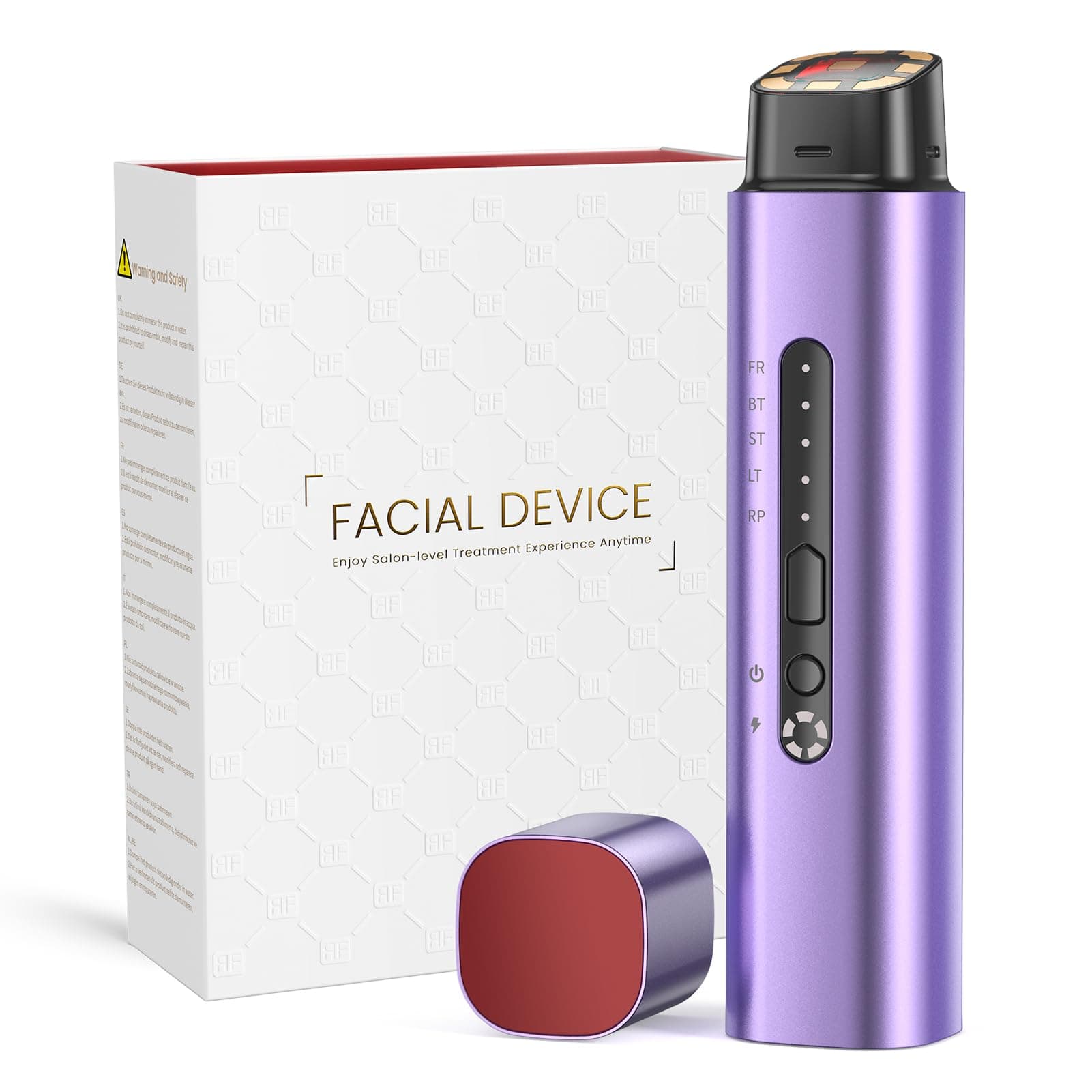 Aparato Radiofrecuencia Facial, 5 en 1 Masajeador Facial de Microcorriente, Dispositivo Eléctrico de Belleza Antiarrugas, Antiacné, Reafirmante y Lifting para Rostro y Cuello (Púrpura)