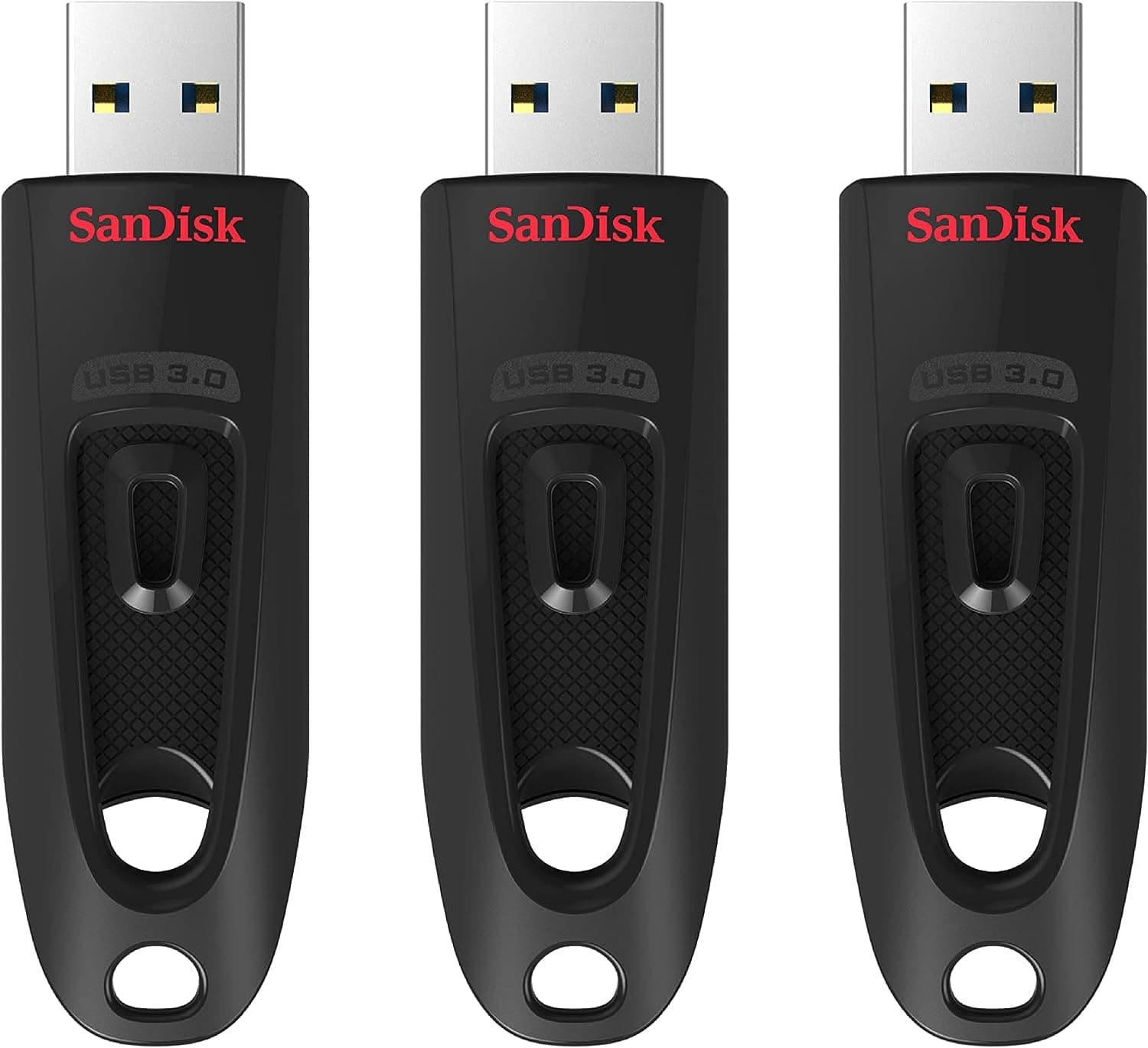 SanDisk Ultra USB 3.0 Flash-Laufwerk 64 GB 3er-Pack (SecureAccess Software, Passwortschutz, Übertragungsgeschwindigkeit von bis zu 130 MB/s) Schwarz