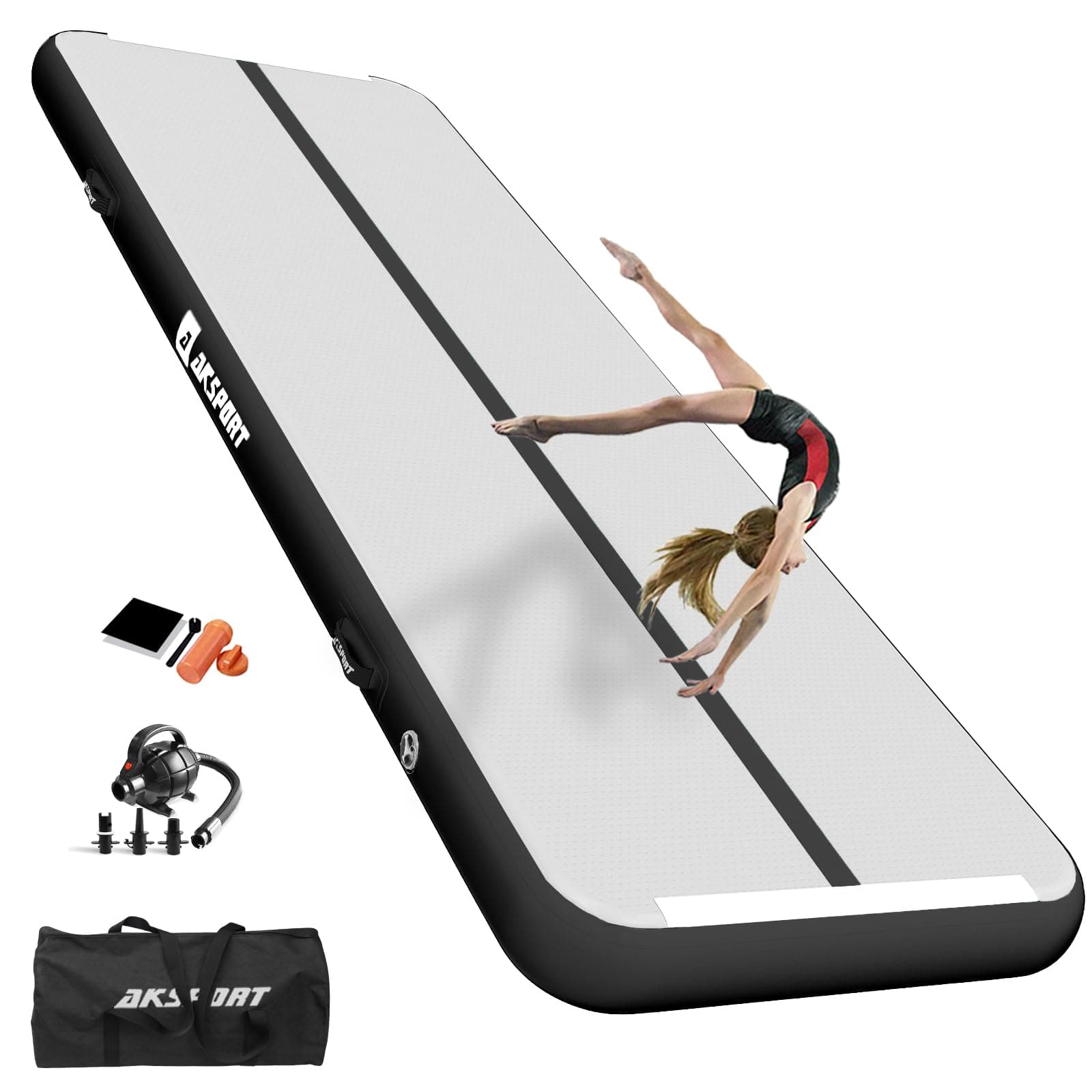 AKSPORT Esterilla hinchable de aire para tumbling, 3/4/5/6 m, esterilla de gimnasia de aire, 10/20 cm de alto, con bomba de aire para el hogar, el balanceo, el gimnasio, la formación, las animadoras
