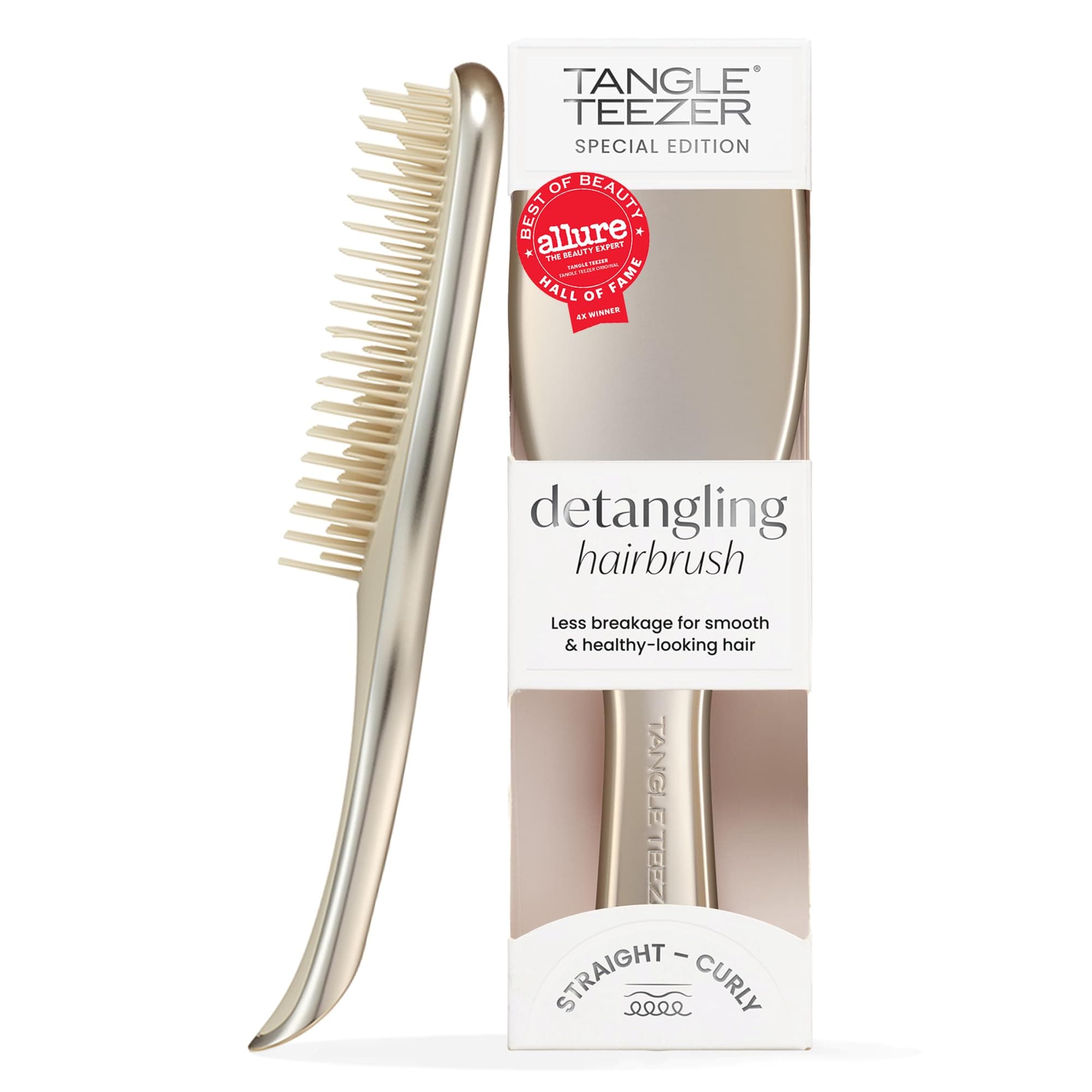 Tangle Teezer Ultimate Detangler Haarbürste – Nasses & Trockenes Haar – Entwirrungsbürste für Alle Haartypen – Zweistufige Borsten Reduzieren Haarbruch & Knoten – Champagner Gold mit Chrom-Finish